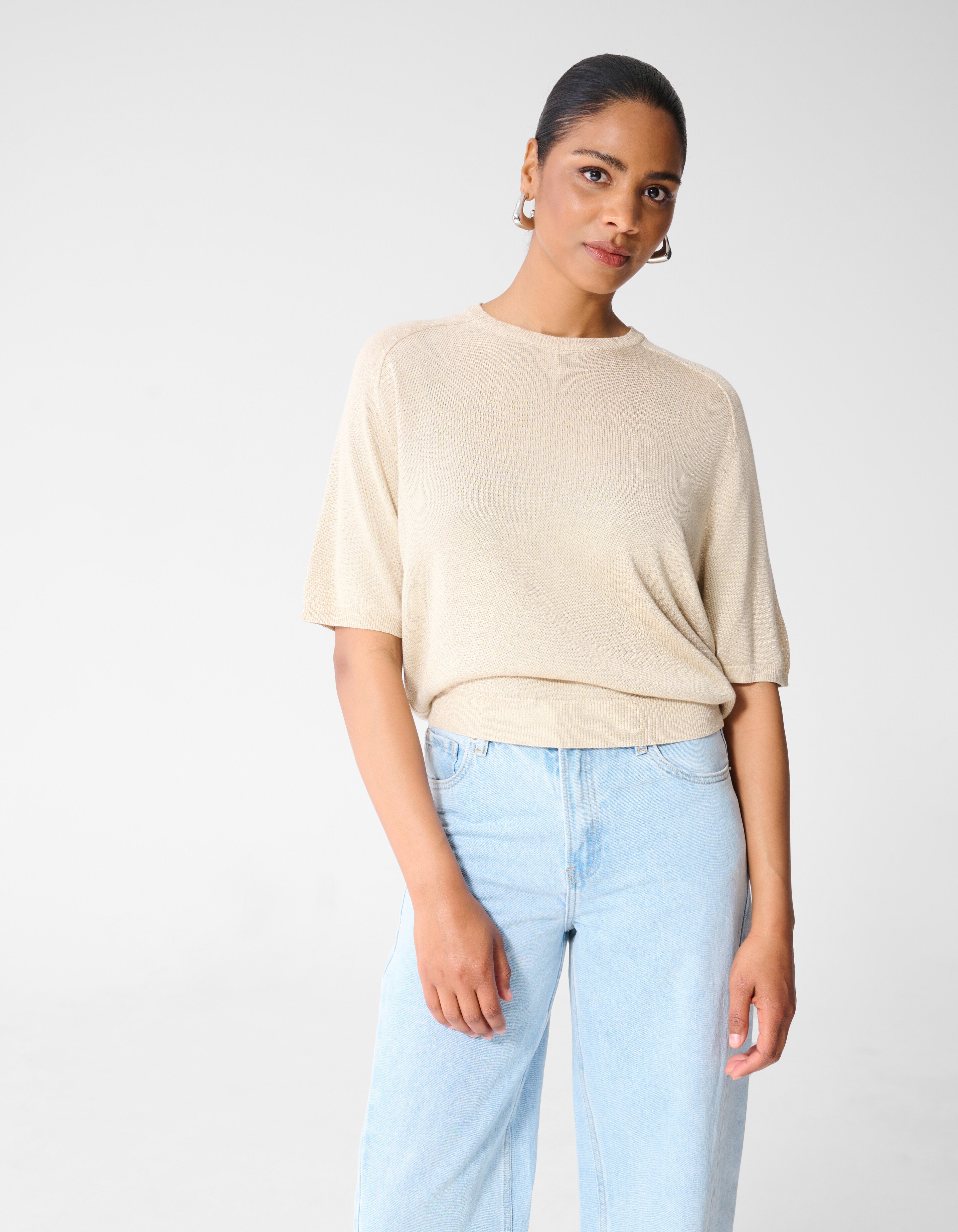 Kurzarm Glitzerpullover Sand SHOEBY WOMEN