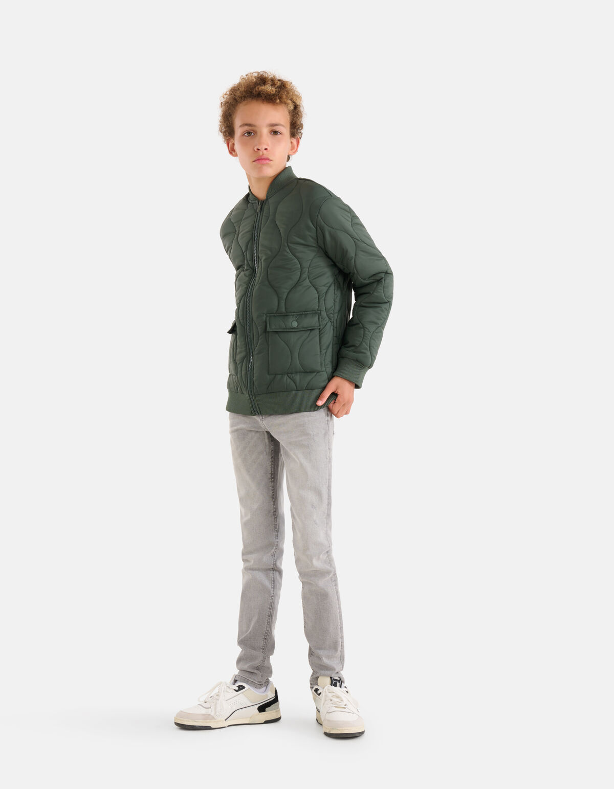 Gewellte wattierte Jacke Dunkelgrün SHOEBY BOYS