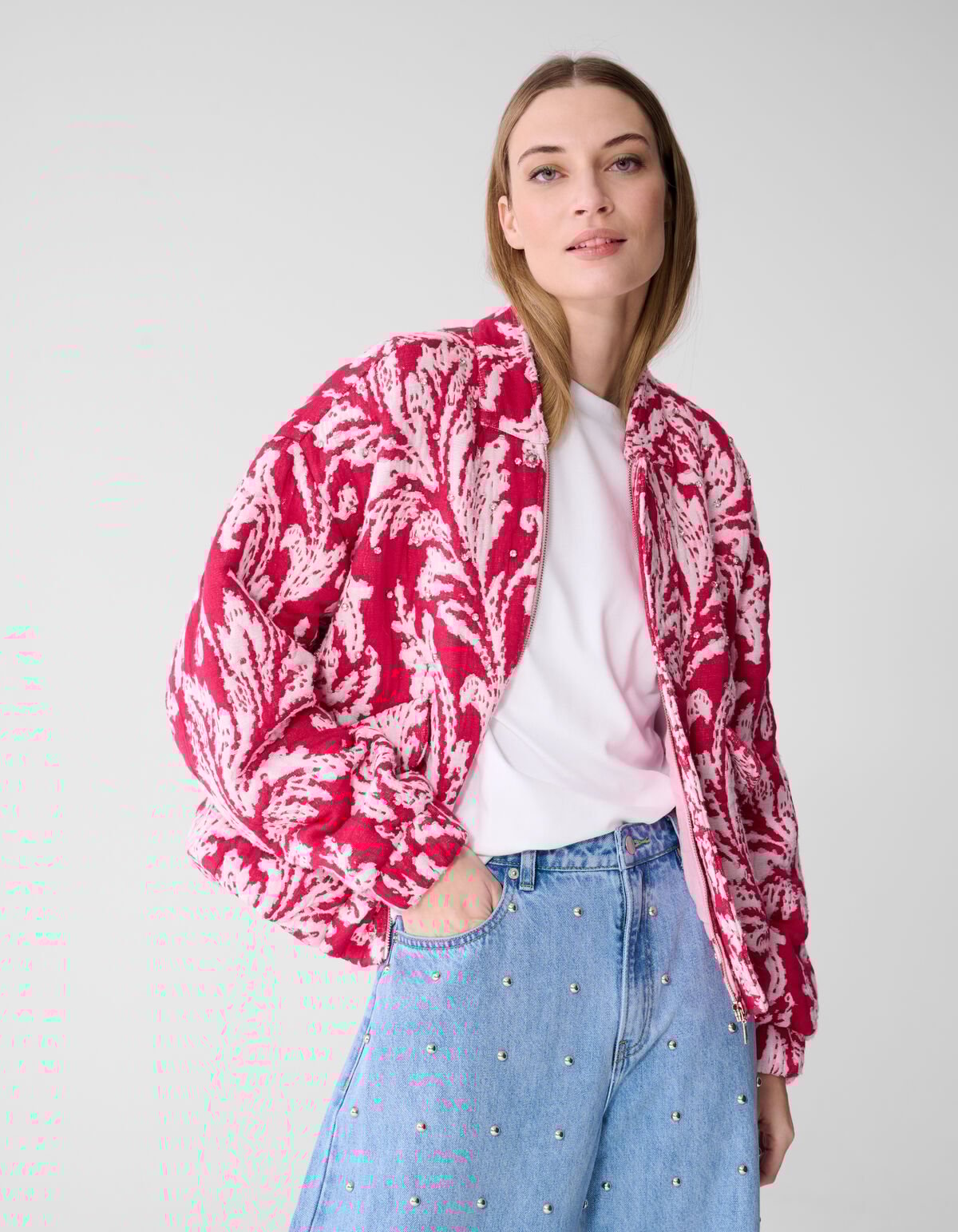 &Uuml;bergro&szlig;e Jacquard-Bomberjacke Rosa SHOEBY WOMEN