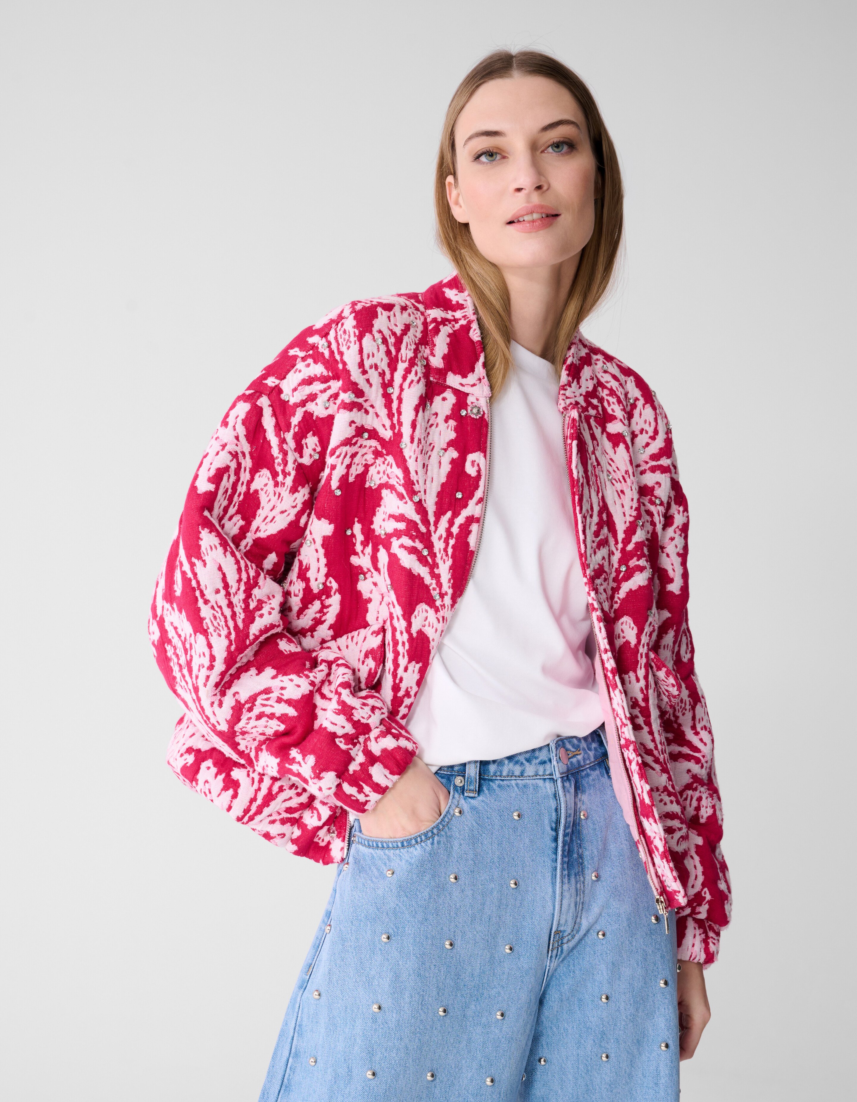 &Uuml;bergro&szlig;e Jacquard-Bomberjacke Rosa SHOEBY WOMEN