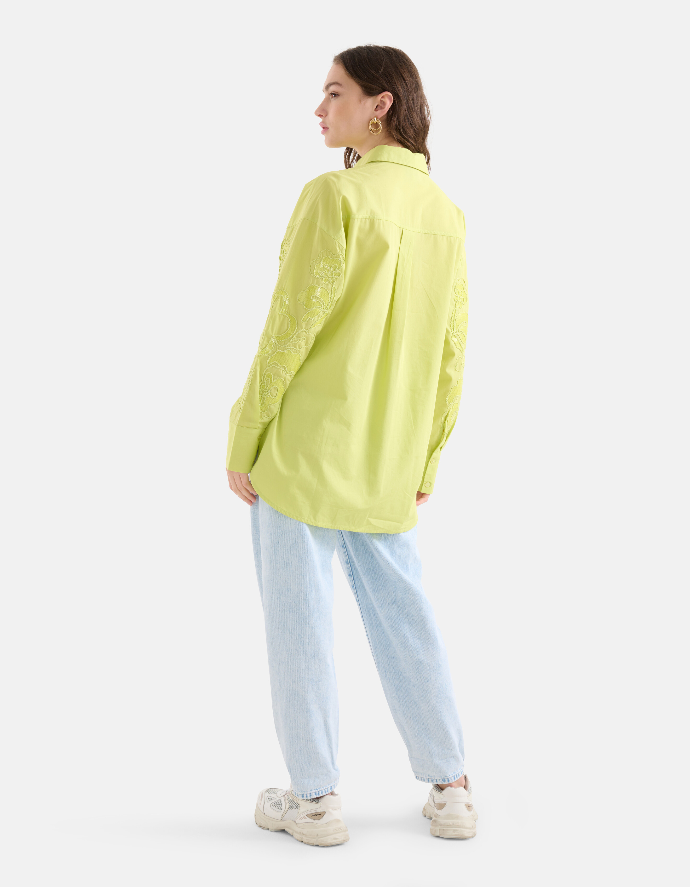 Pailletten-Popeline-Bluse Lime Green SHOEBY WOMEN