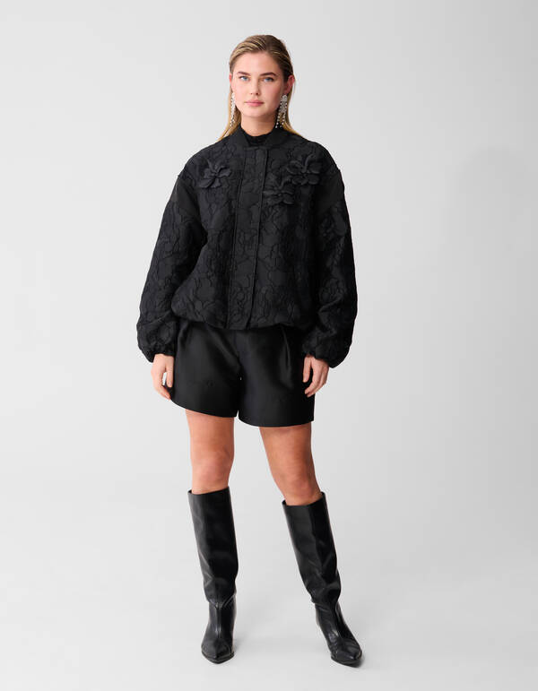 Schwarze Bomberjacke mit Blumenjacquardmuster SHOEBY WOMEN