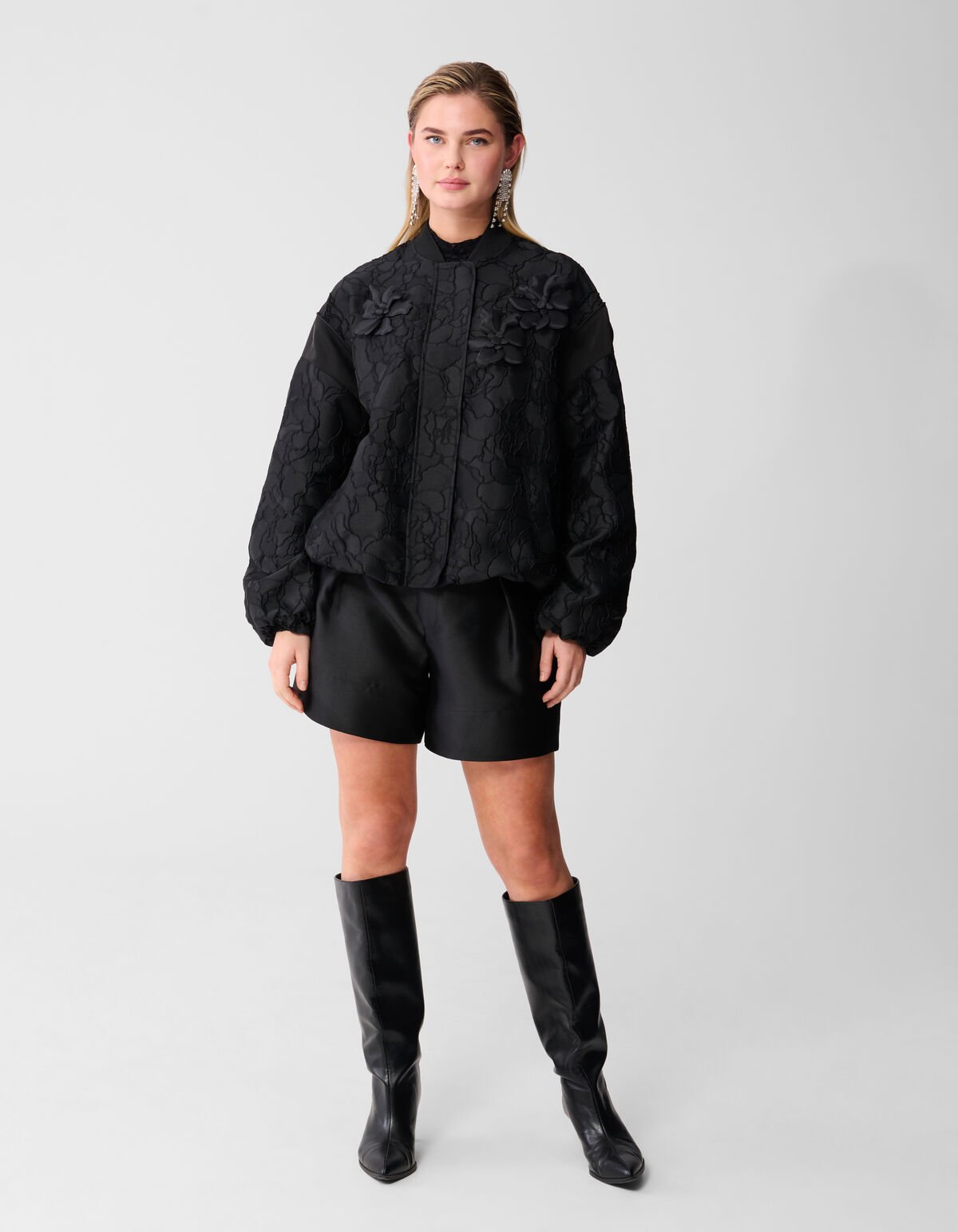 Schwarze Bomberjacke mit Blumenjacquardmuster SHOEBY WOMEN
