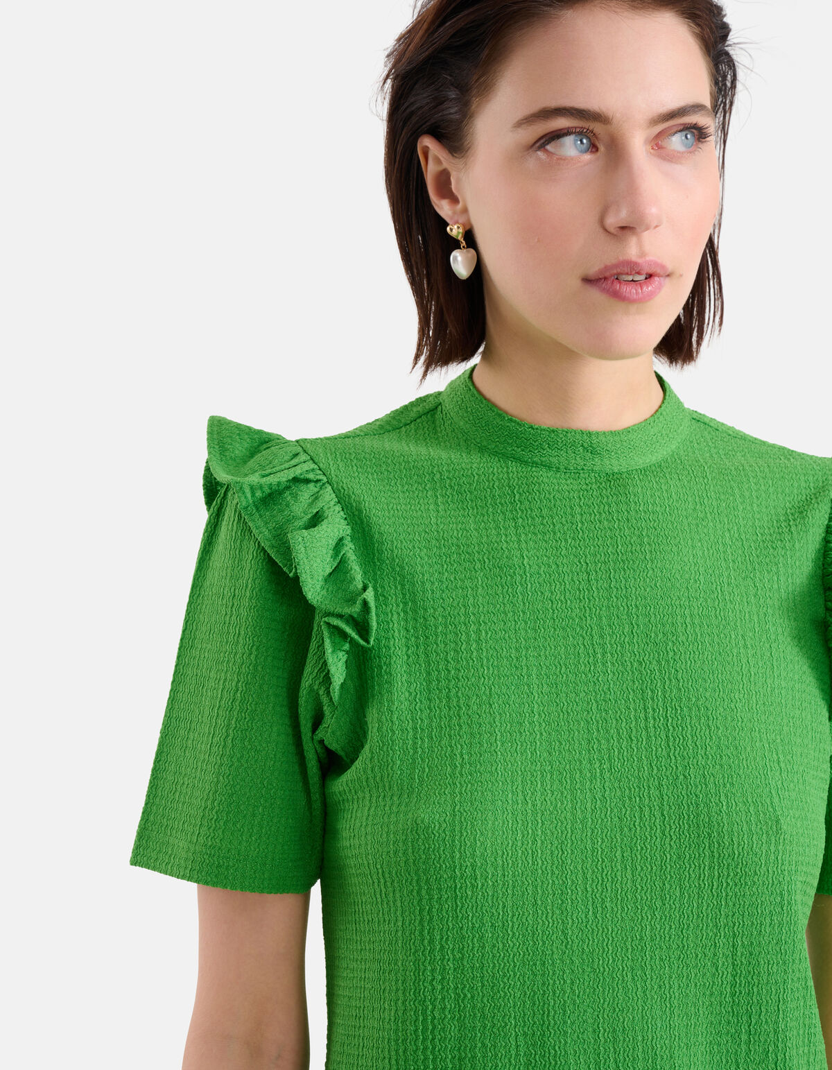 Crinkle Ruffle Top Groen SHOEBY WOMEN