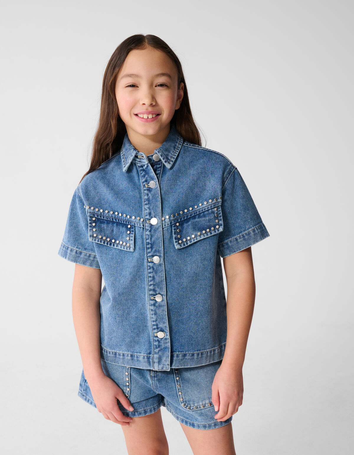Denim Nieten Bluse Blau SHOEBY GIRLS