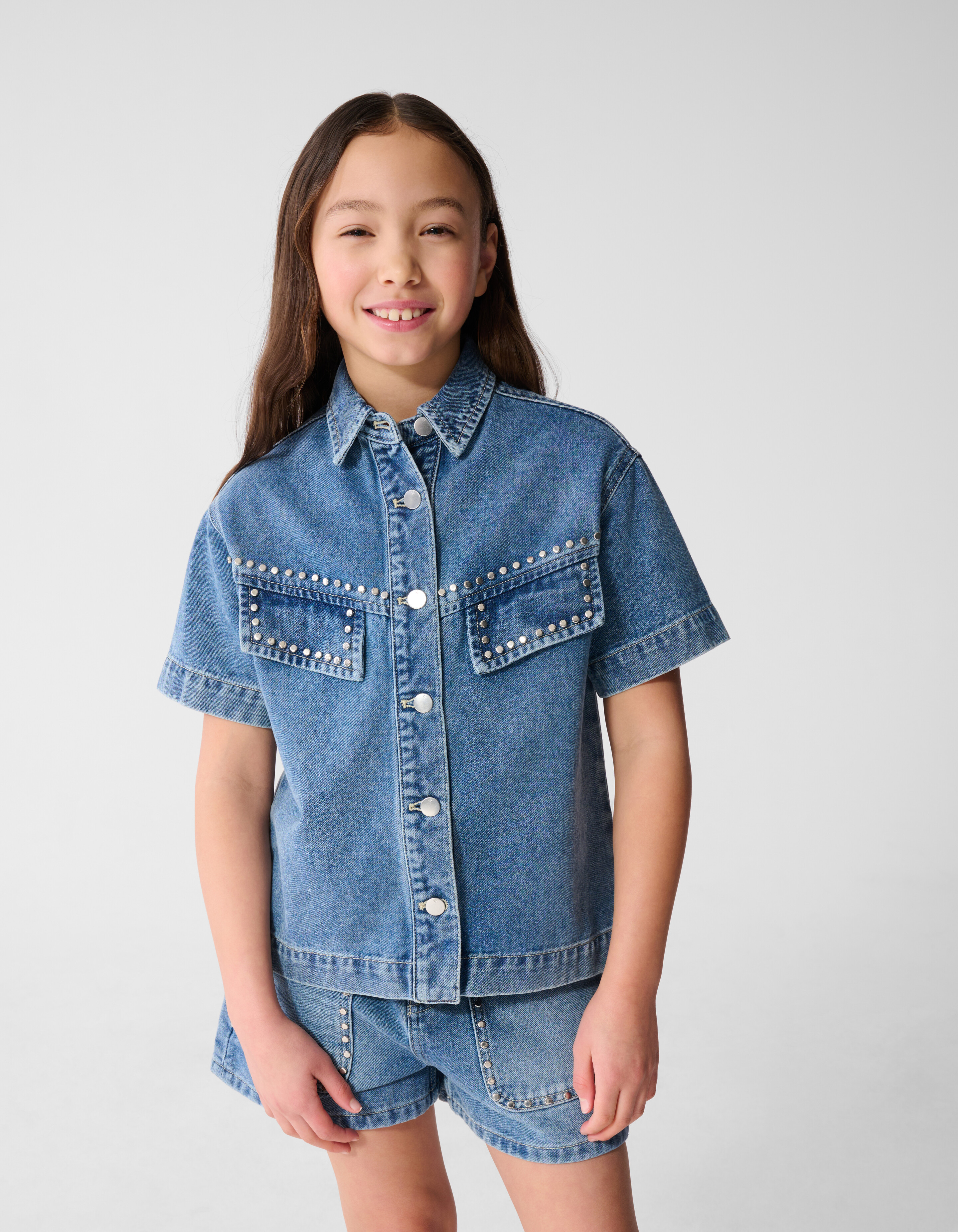 Denim Nieten Bluse Blau SHOEBY GIRLS