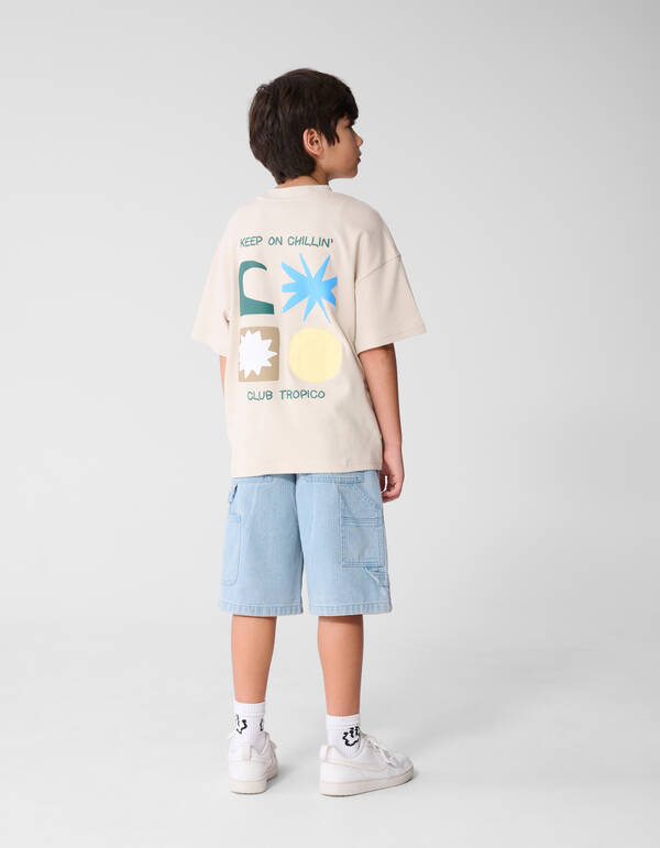 Gestreifte Carpenter Denim Shorts Hellblau SHOEBY BOYS