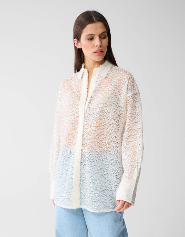 Übergroße Paillettenbluse Off White SHOEBY WOMEN
