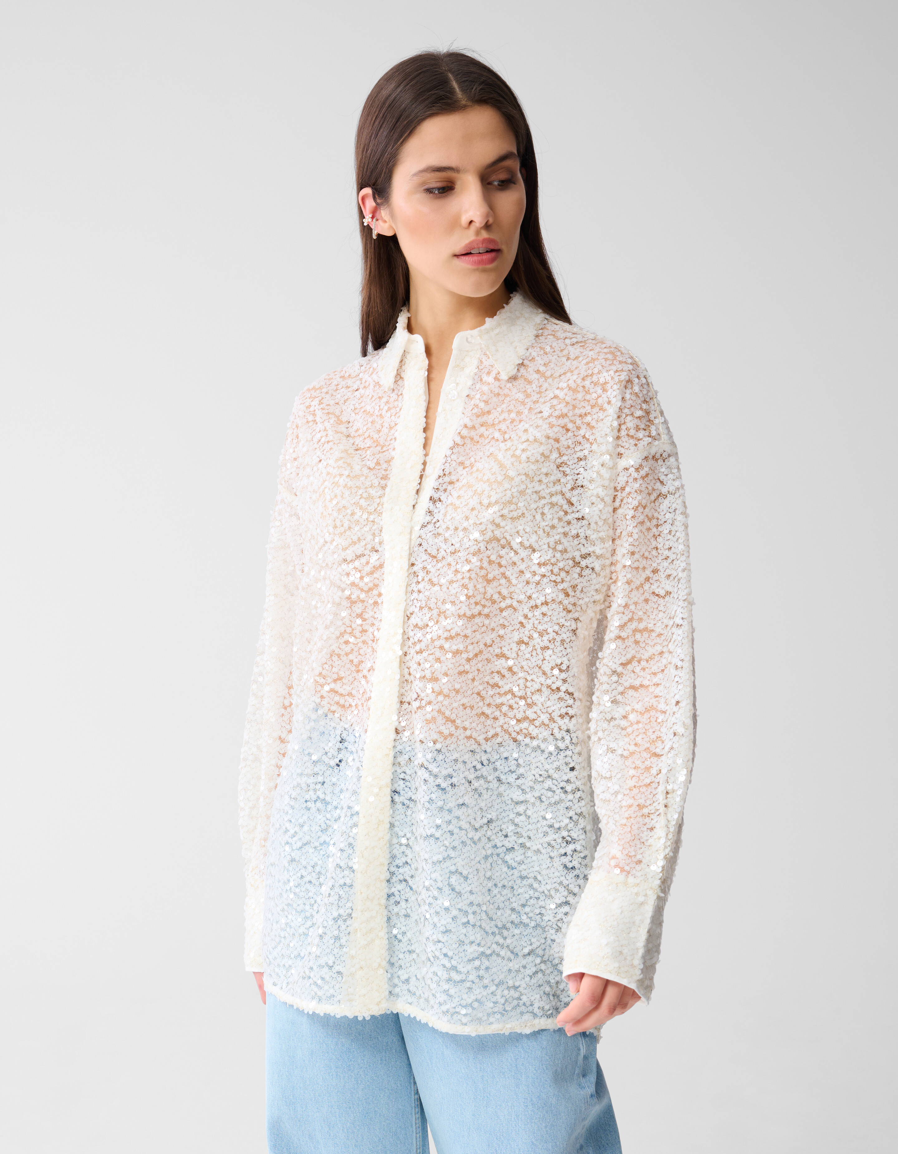 Übergroße Paillettenbluse Off White von Monica SHOEBY WOMEN