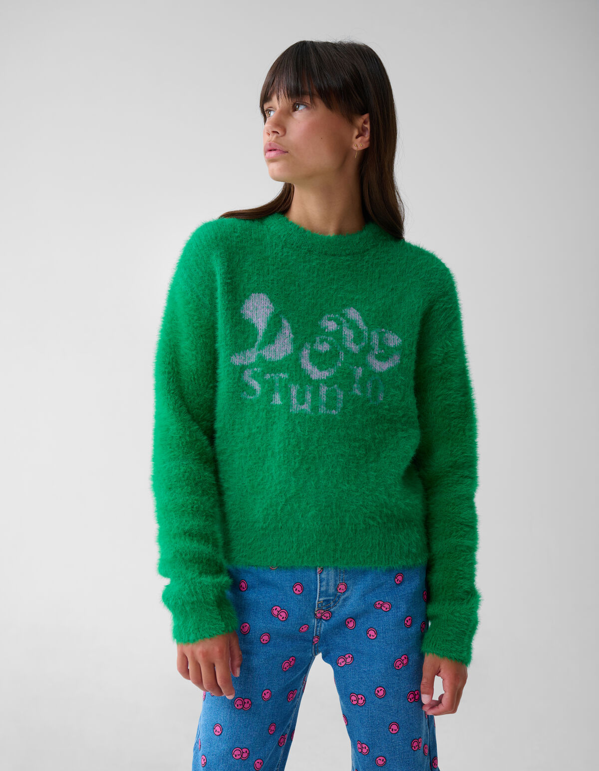 Haariger Strickpullover Gr&uuml;n SHOEBY GIRLS