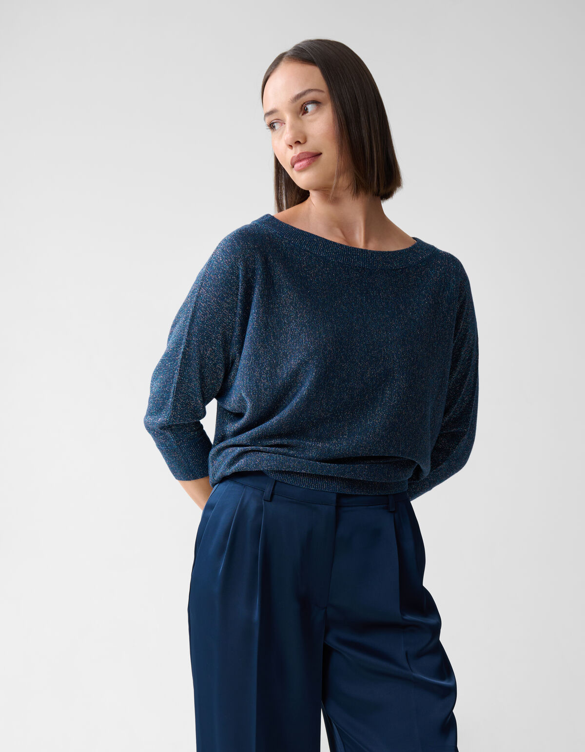Glitzer Fledermausärmel Pullover Dunkelblau SHOEBY WOMEN