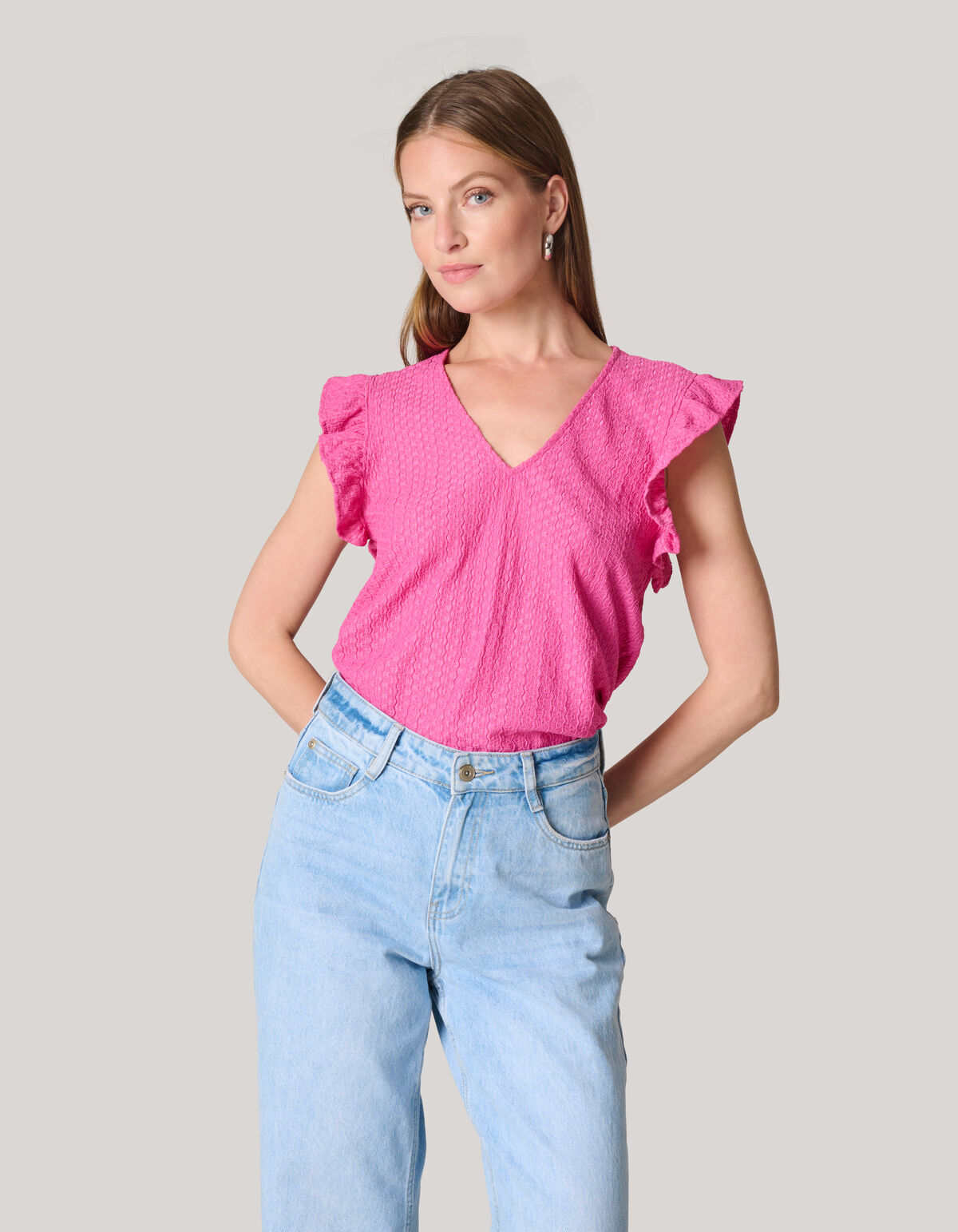 Crinkle-Rüschen-Top Rosa SHOEBY WOMEN