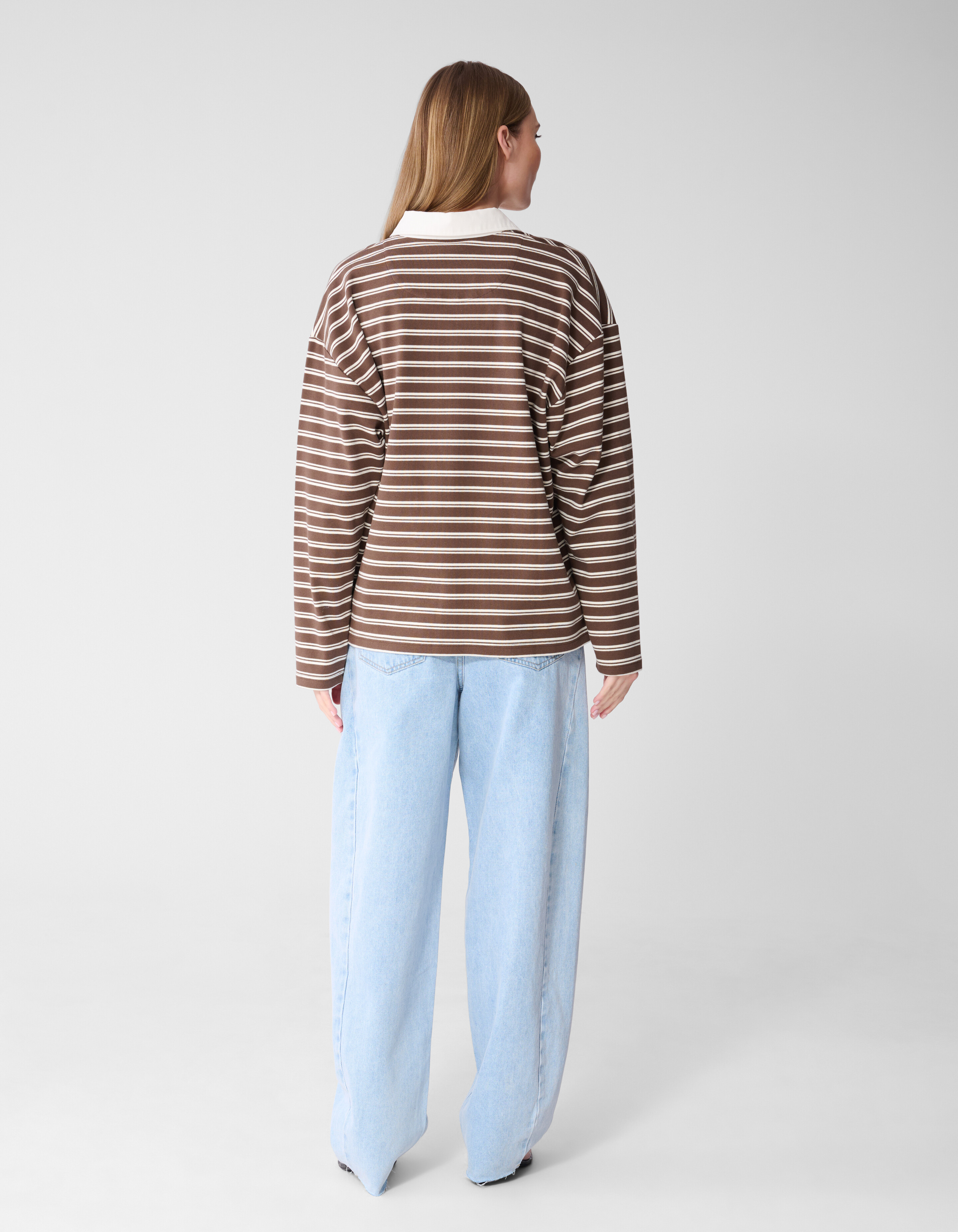 Oversized Stripe Polo T-Shirt Braun SHOEBY WOMEN