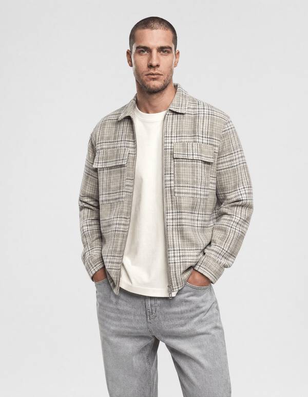 Hellgr&uuml;nes kariertes Overshirt Rei&szlig;verschluss SHOEBY MEN