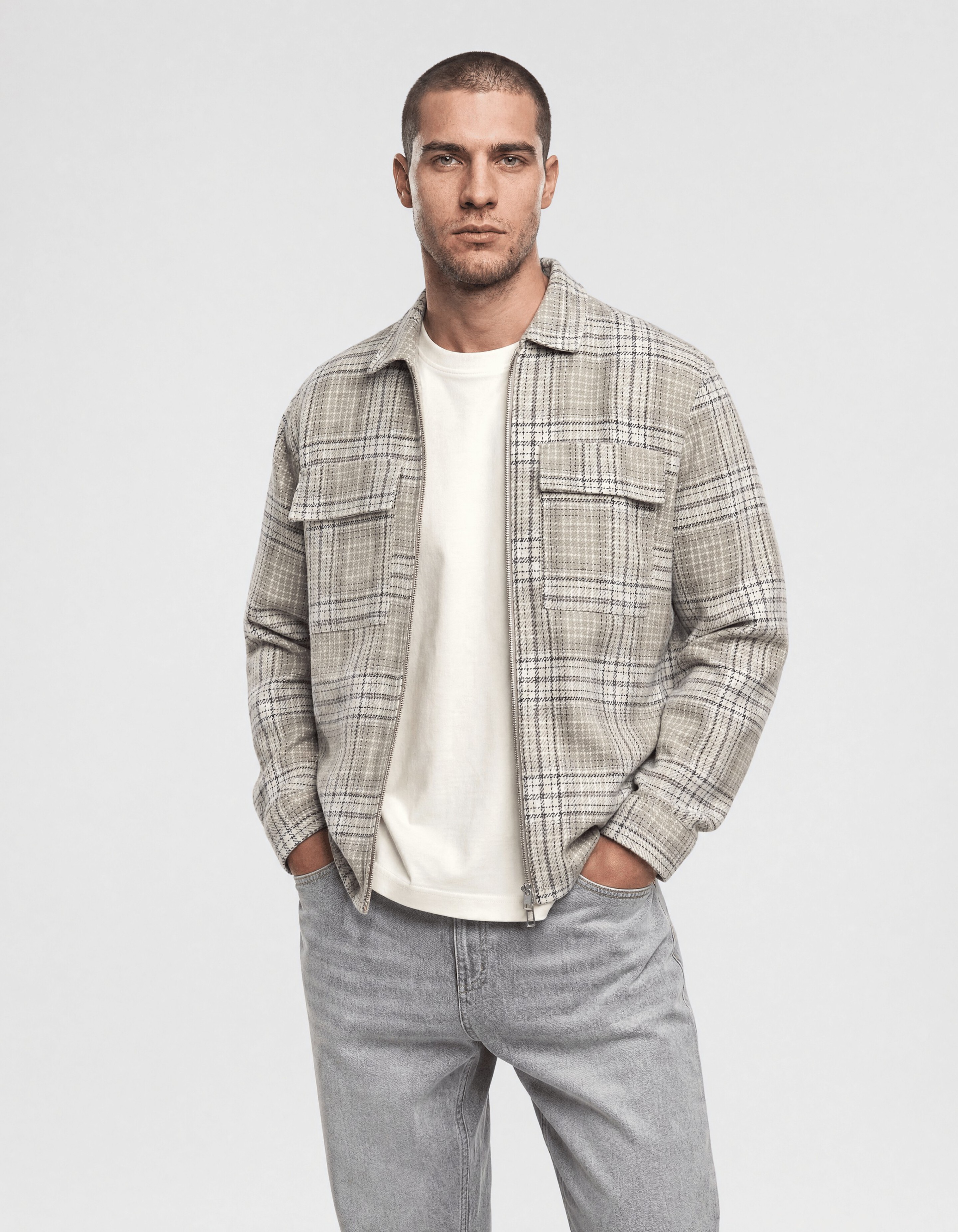 Hellgr&uuml;nes kariertes Overshirt Rei&szlig;verschluss SHOEBY MEN