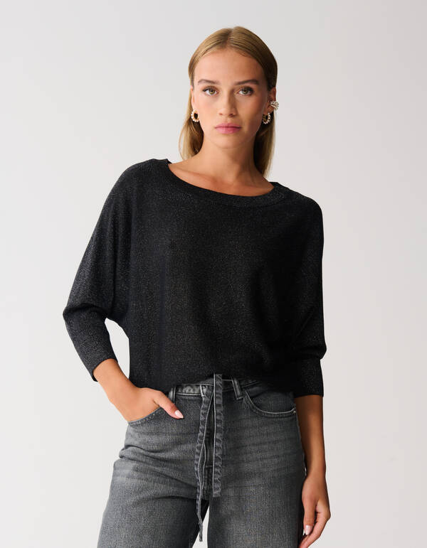 Glitzer Fledermausärmel Pullover Schwarz SHOEBY WOMEN