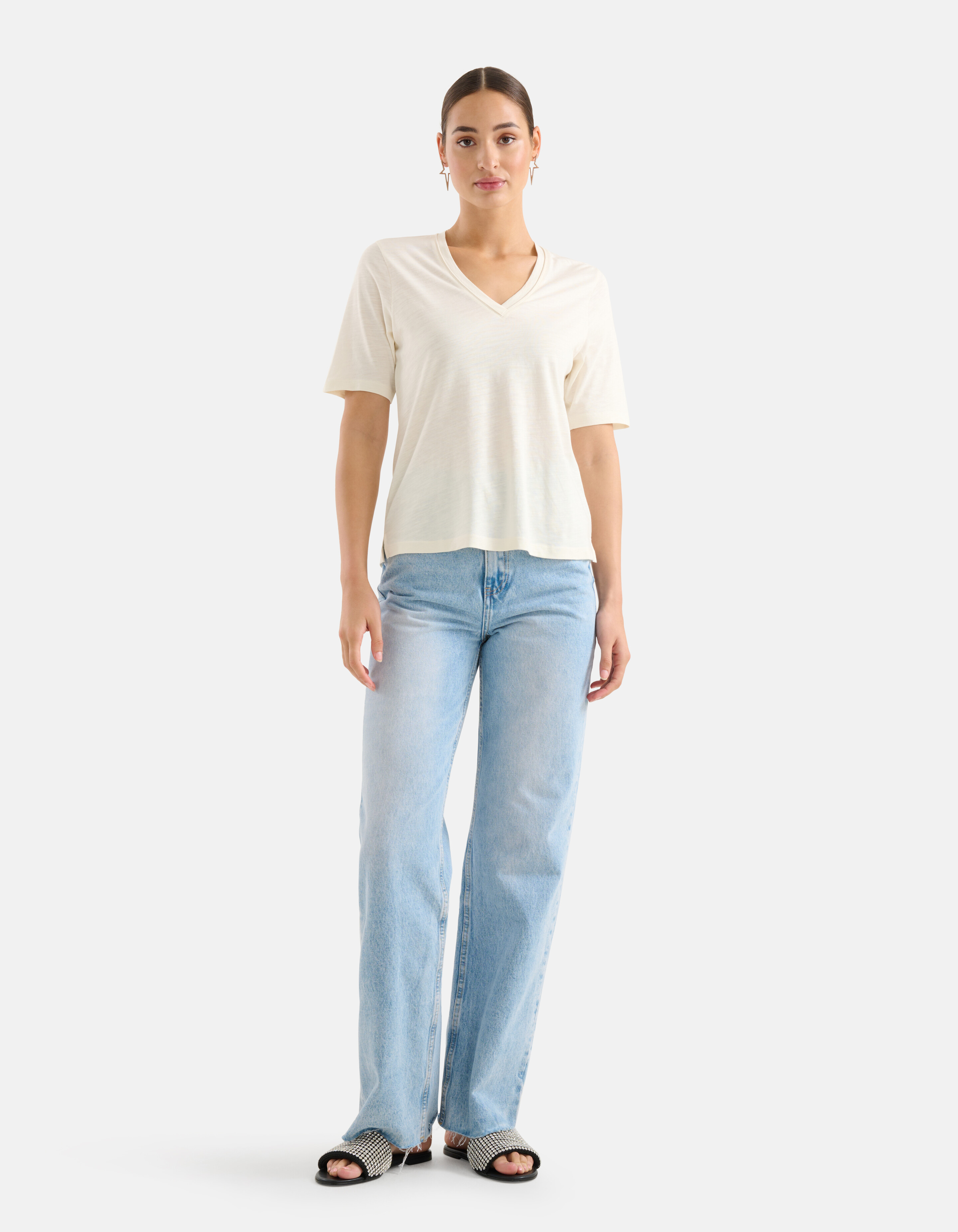 Basic-T-Shirt mit V-Ausschnitt Weiß SHOEBY WOMEN