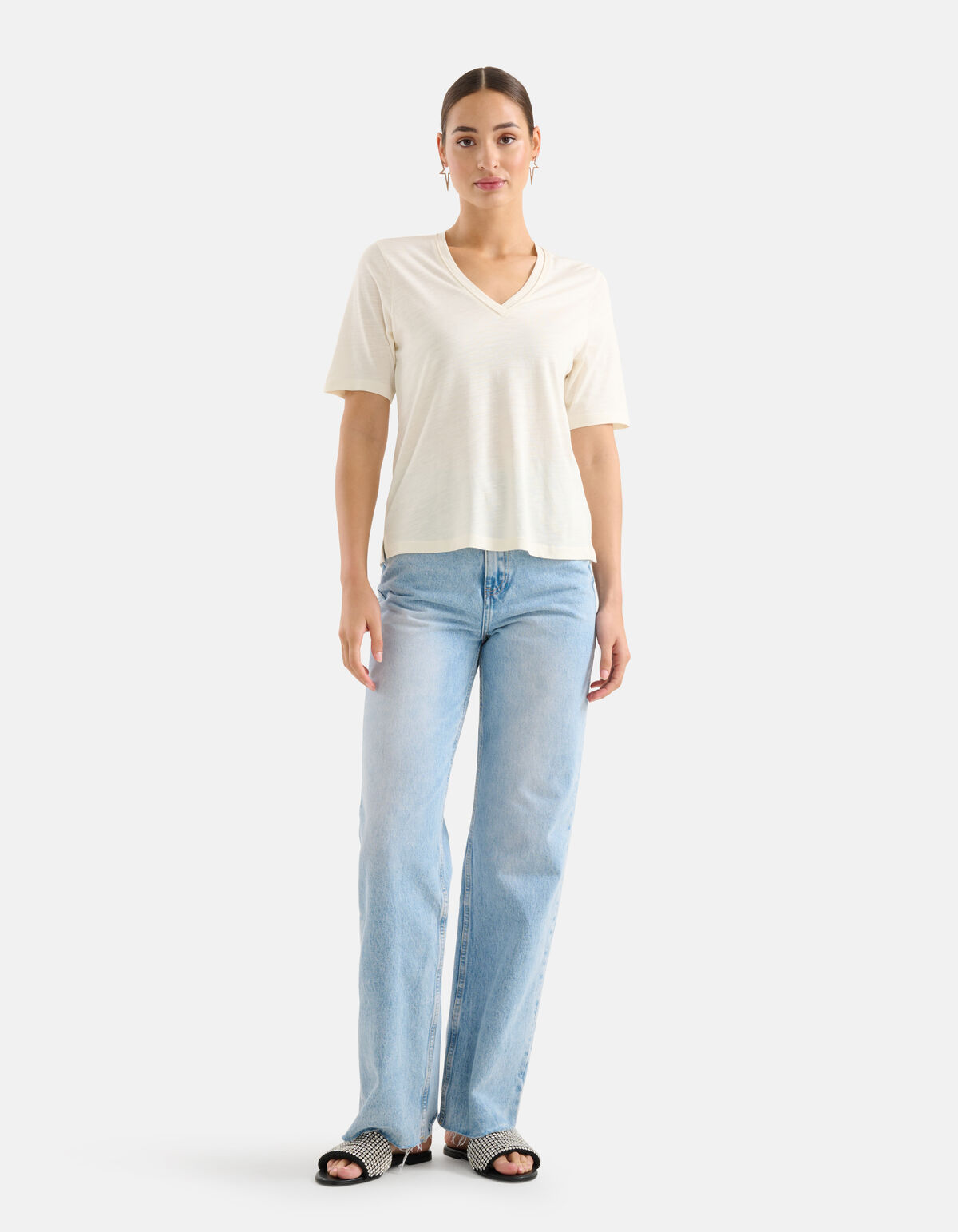 Basic-T-Shirt mit V-Ausschnitt Weiß SHOEBY WOMEN