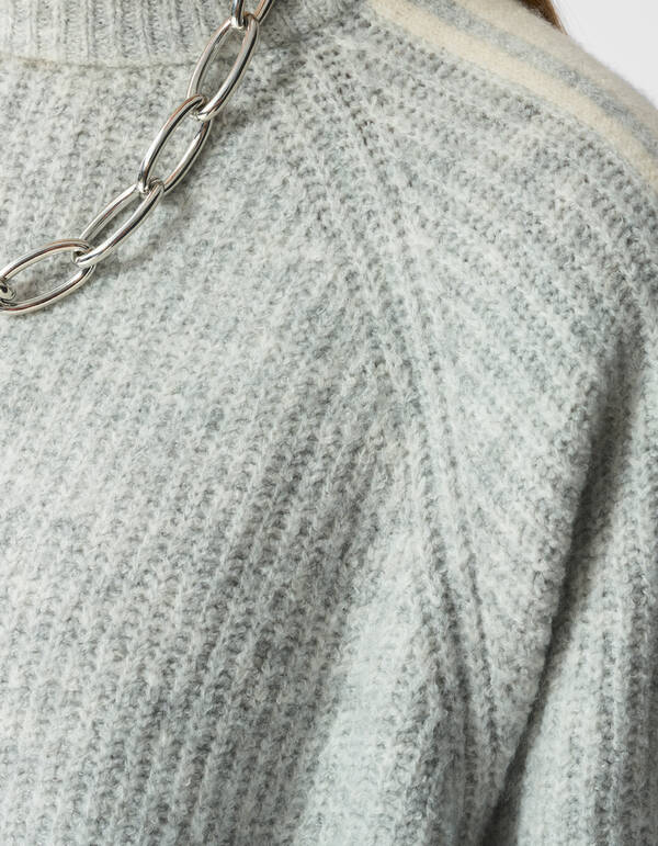 Gestreifter Pullover Mit Halblangen &Auml;rmel Hellgrau SHOEBY WOMEN