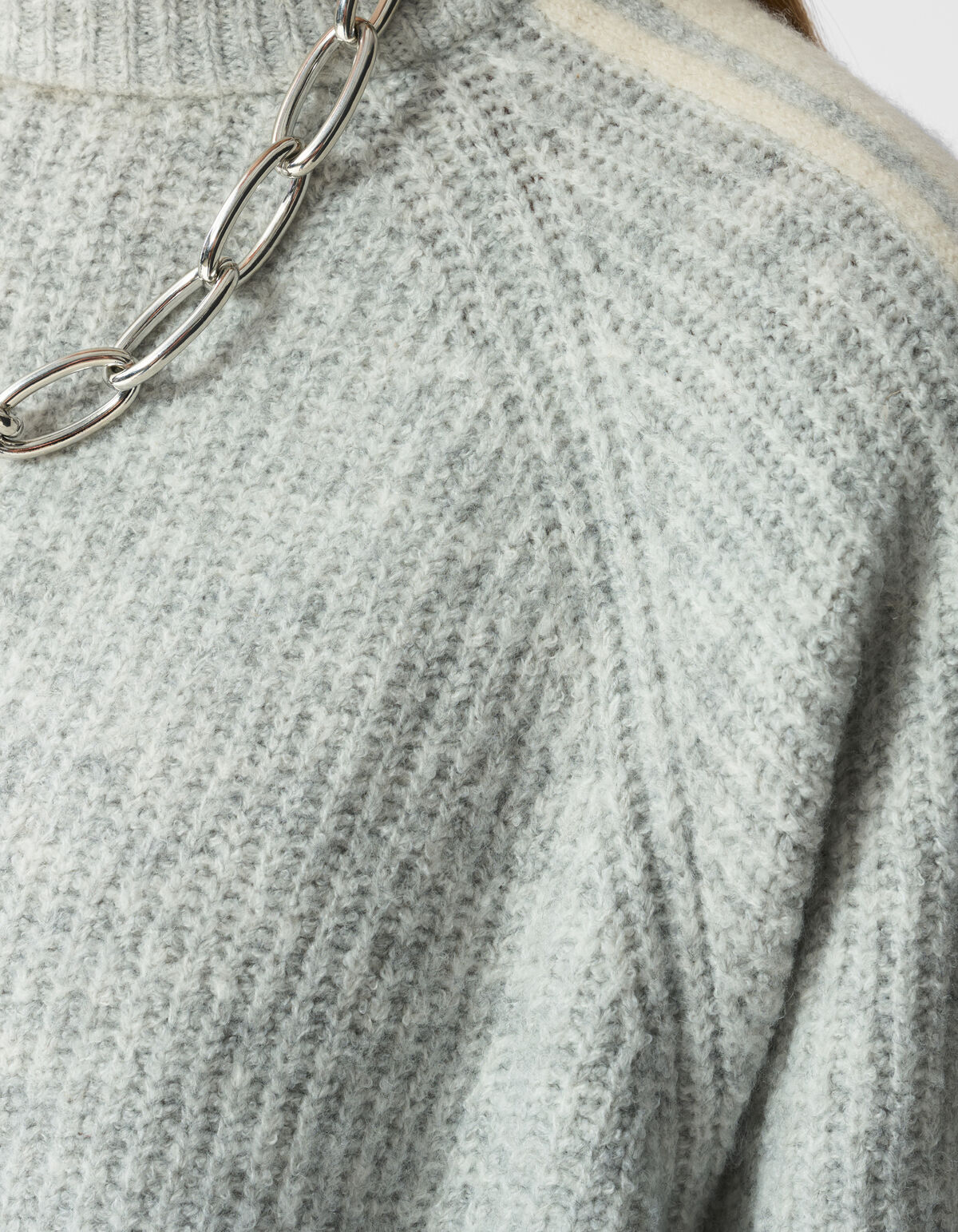Gestreifter Pullover Mit Halblangen &Auml;rmel Hellgrau SHOEBY WOMEN