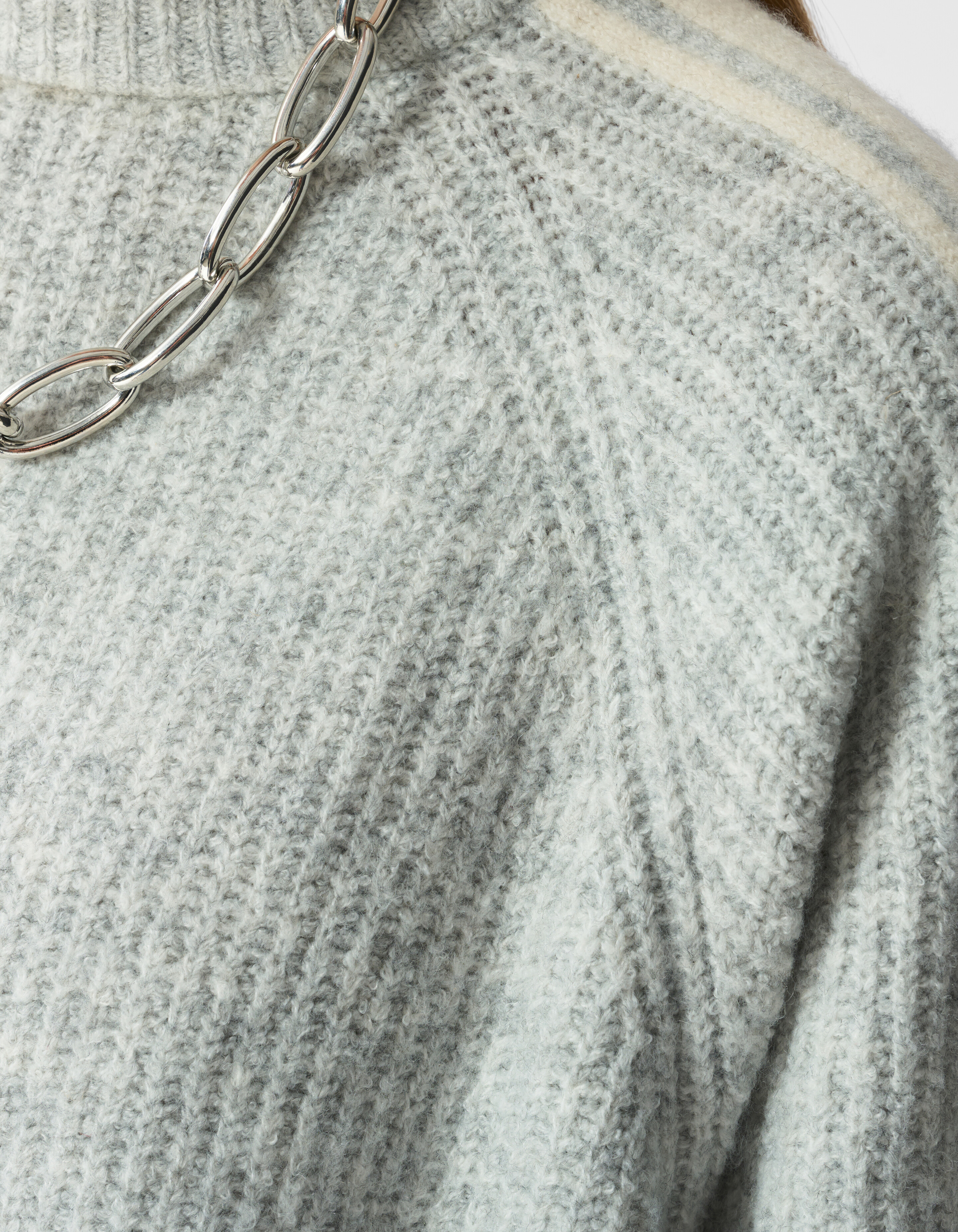 Gestreifter Pullover Mit Halblangen &Auml;rmel Hellgrau SHOEBY WOMEN