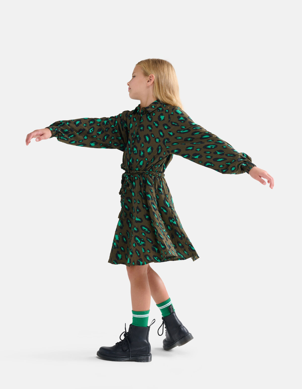 Kleid mit Leopardenmuster Dunkelgrün SHOEBY GIRLS