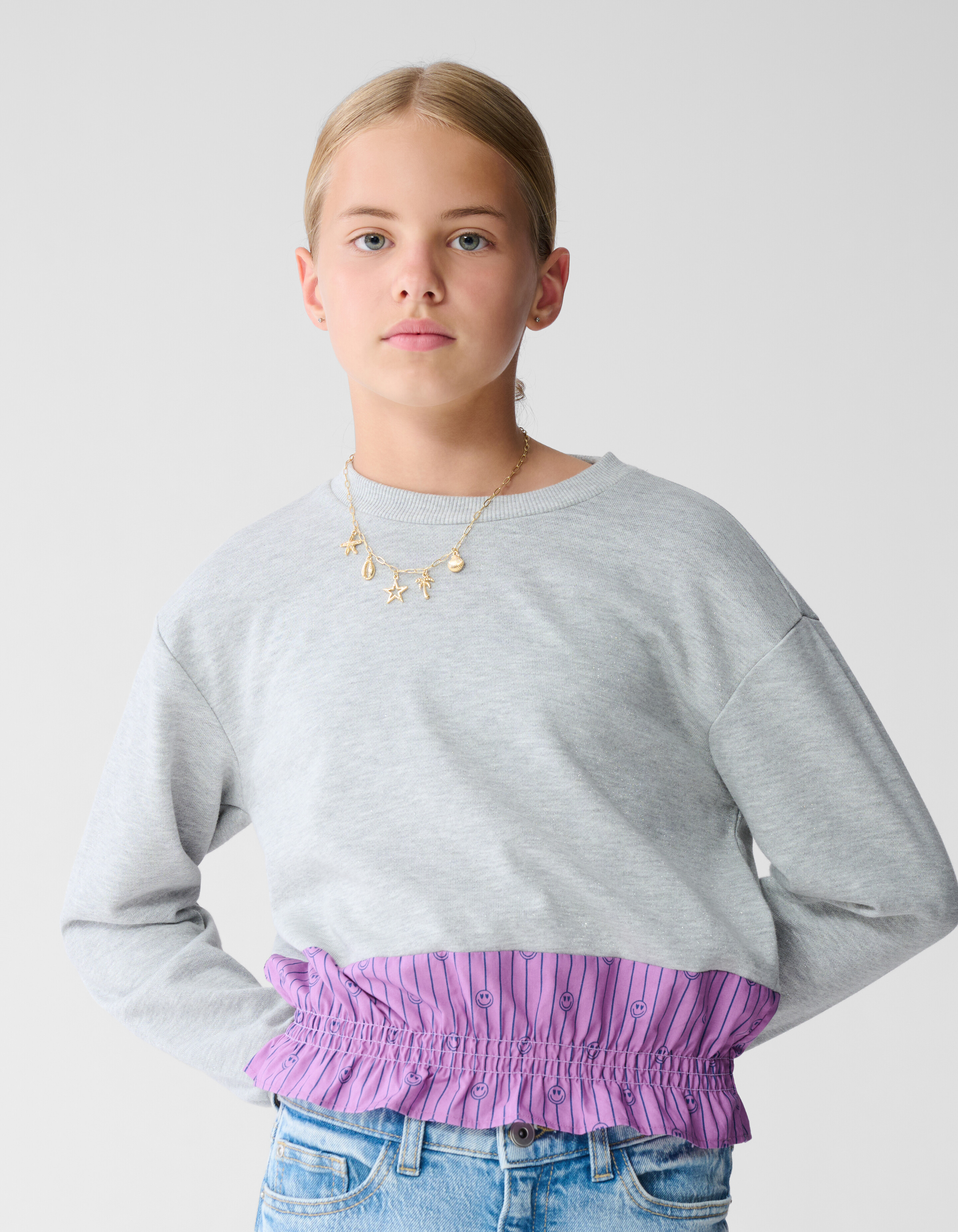 Rüschen-Nadelstreifenpullover Grau SHOEBY GIRLS