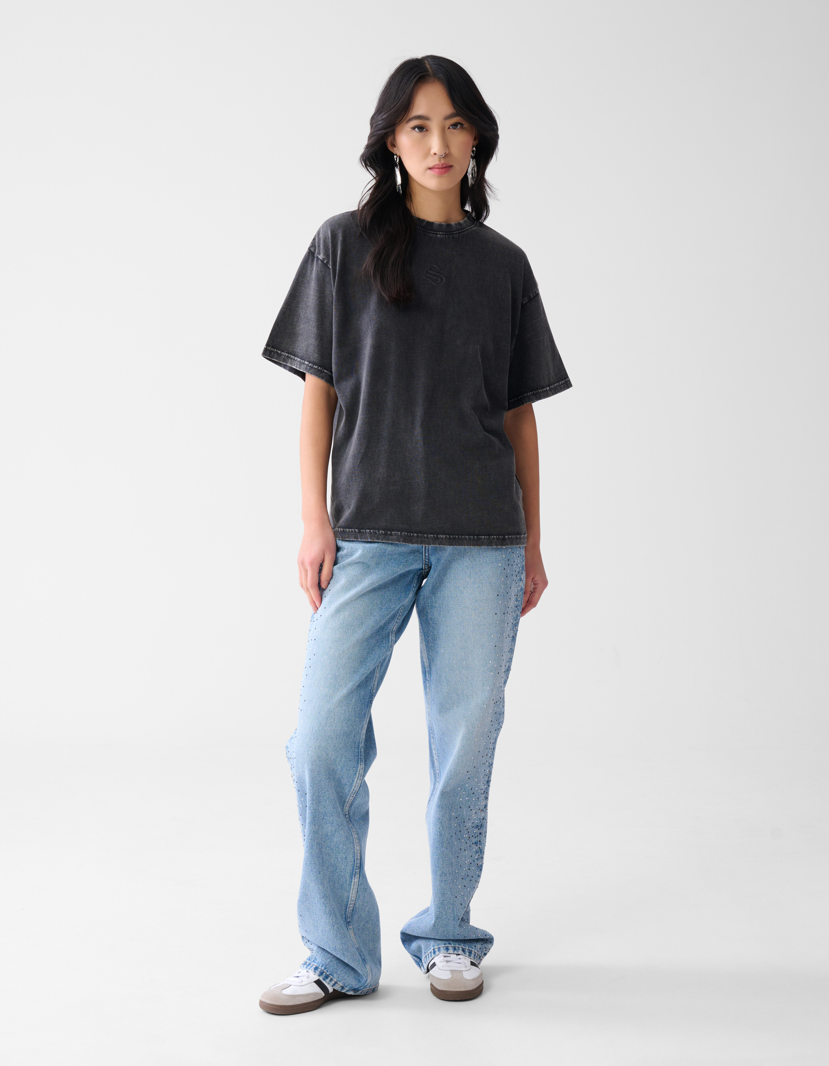 Gewaschenes Logo-T-Shirt Dunkelgrau SHOEBY WOMEN