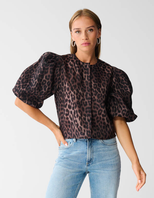 Puff Leopard Bluse Dunkelbraun SHOEBY WOMEN