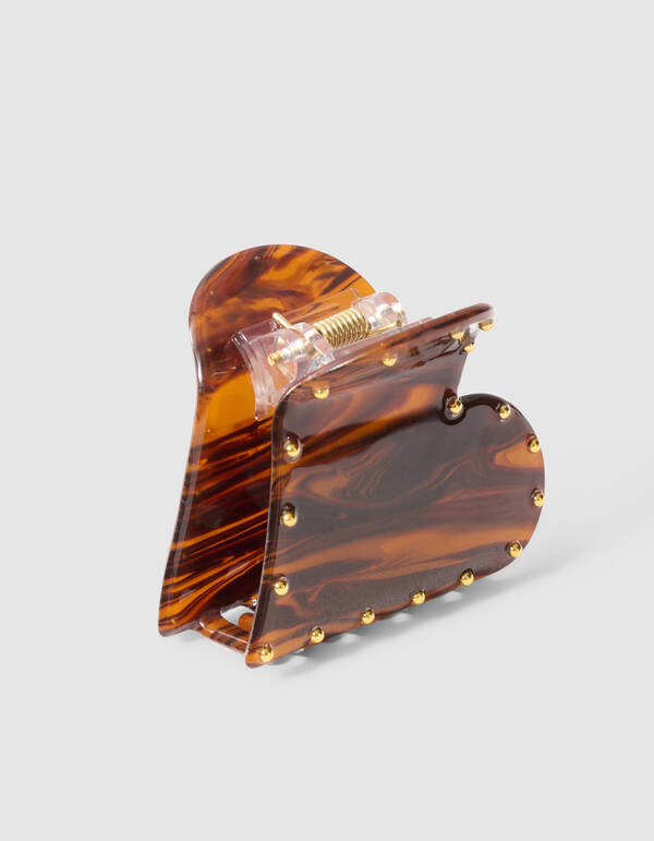 Studded Heart Haarclip Donkerbruin SHOEBY ACCESSOIRES