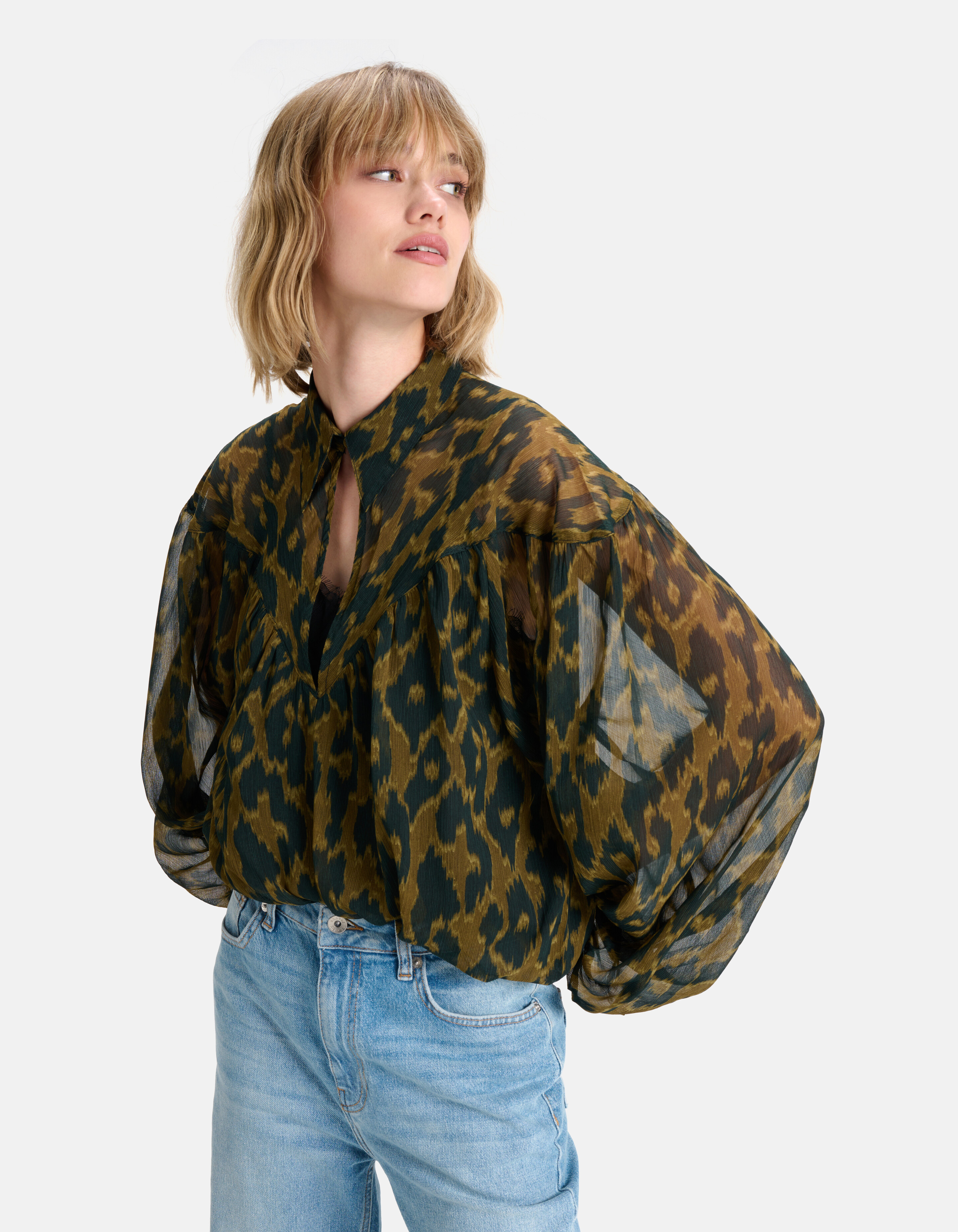 Bluse mit Leopardenmuster Dunkelgrün SHOEBY WOMEN