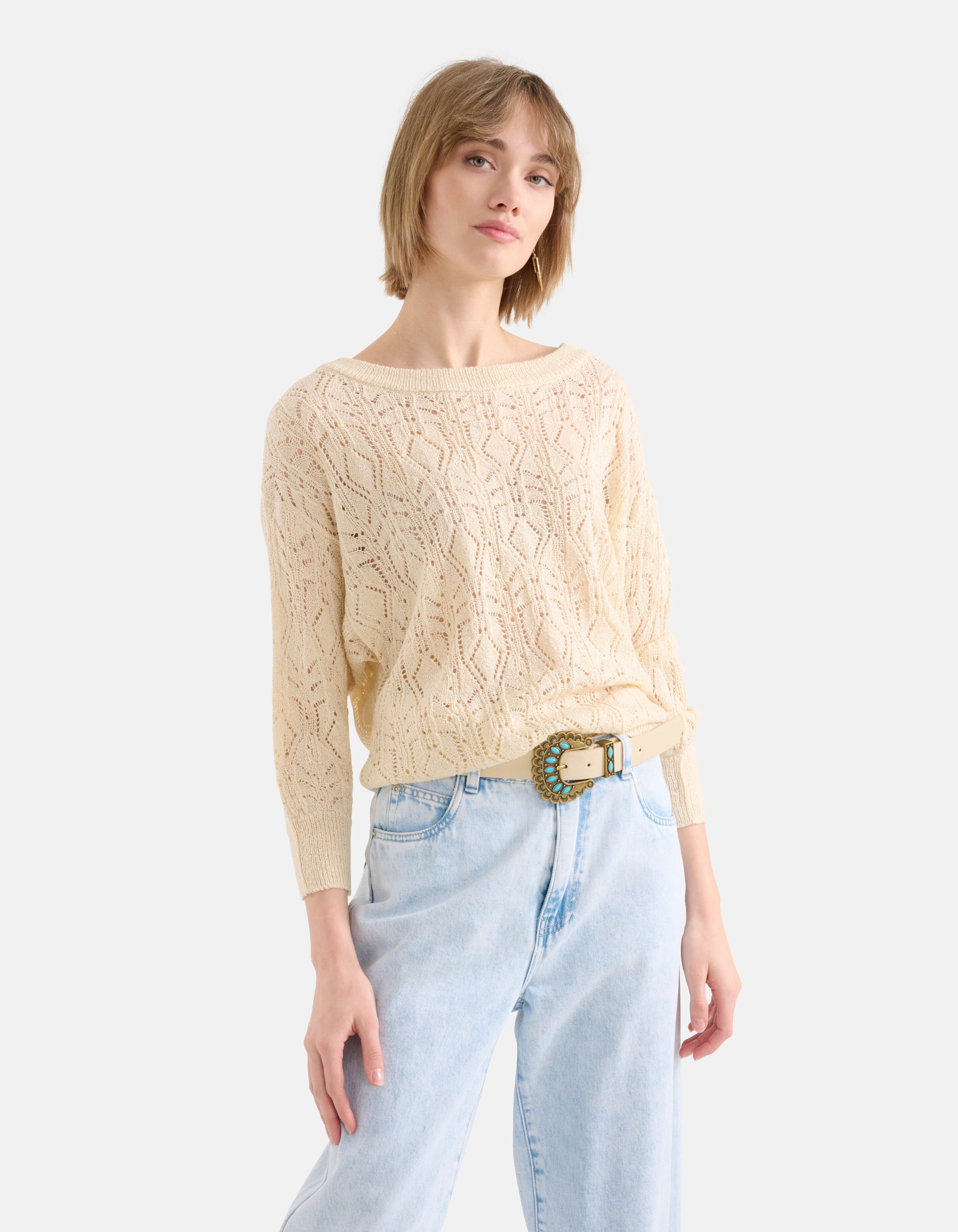 Ajour Fledermaus-Pullover Off White SHOEBY WOMEN