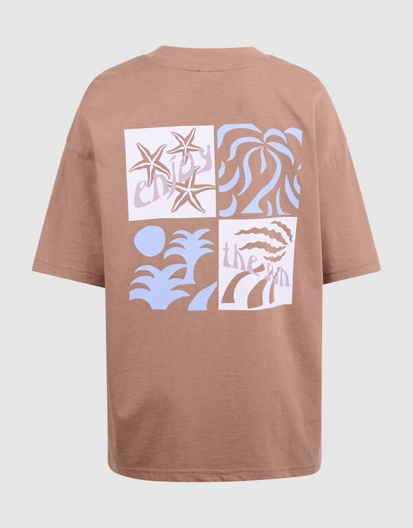 Oversized Sonnenkunst-T-Shirt Hellbraun SHOEBY BOYS