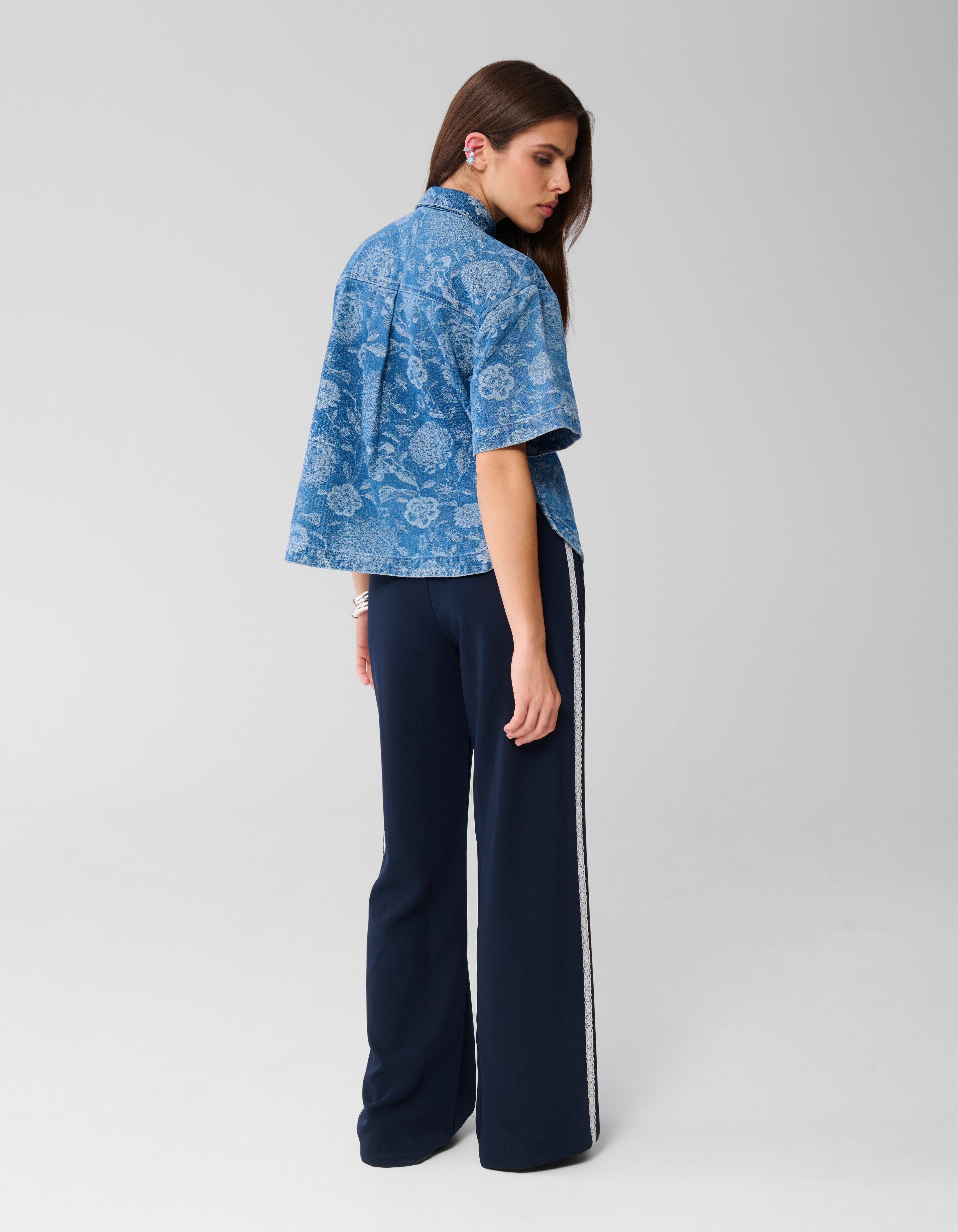 Übergroße Blume Denim Bluse Blauw SHOEBY WOMEN