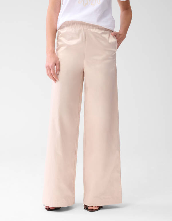 Satin Wide Leg Trousers Sand SHOEBY WOMEN