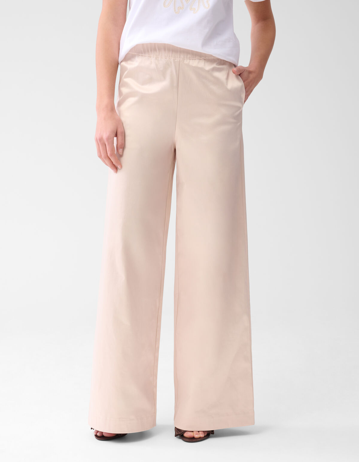 Satin Wide Leg Trousers Sand SHOEBY WOMEN