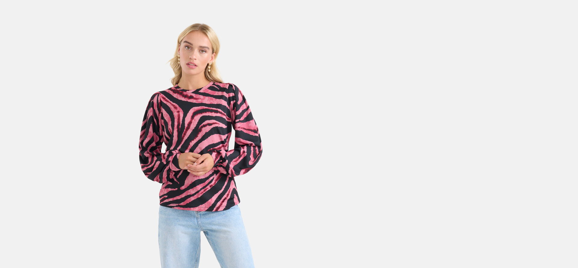 Bedrucktes Rippen-Langarmshirt Rosa SHOEBY WOMEN