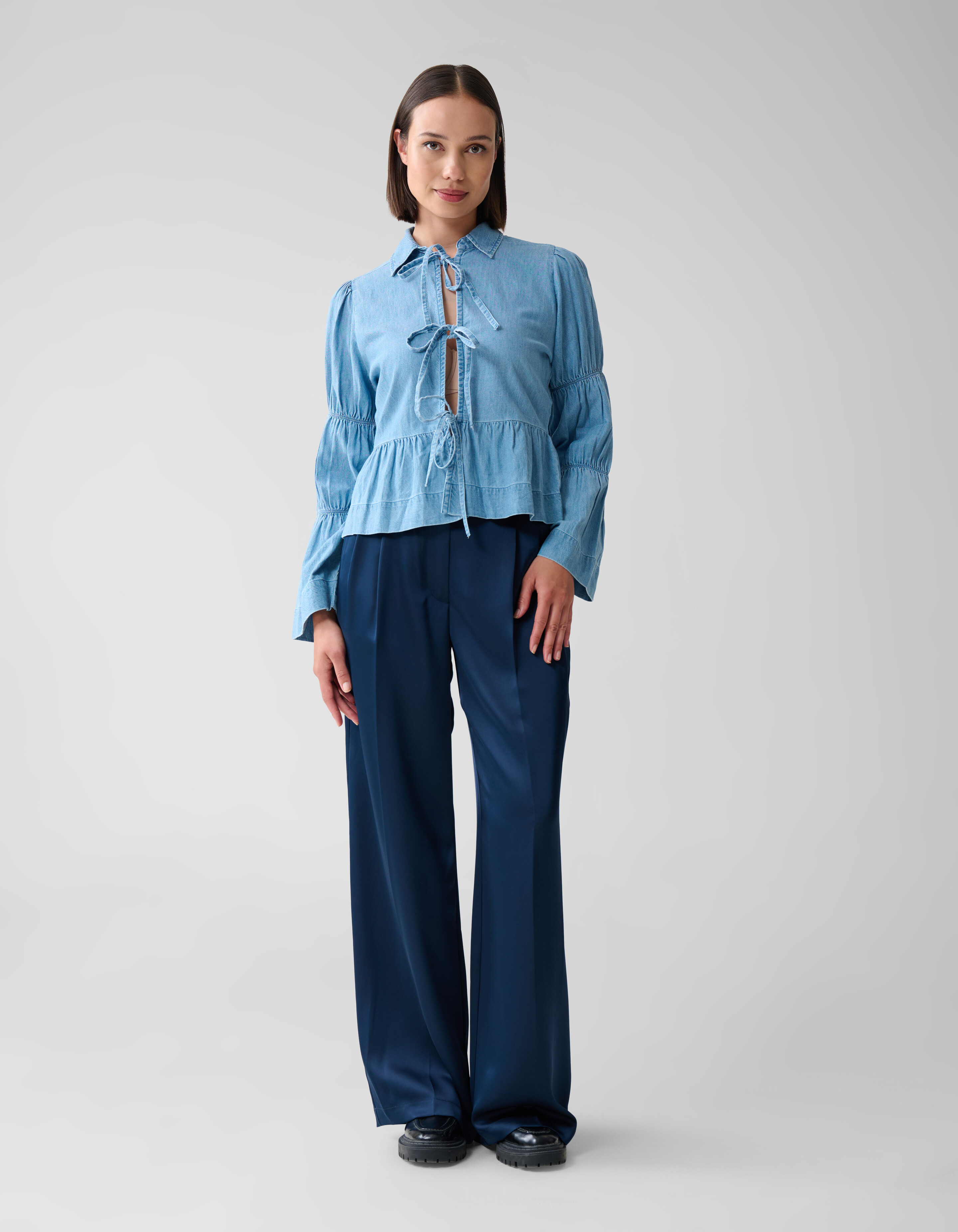 Denim Schleifenbluse Blau SHOEBY WOMEN