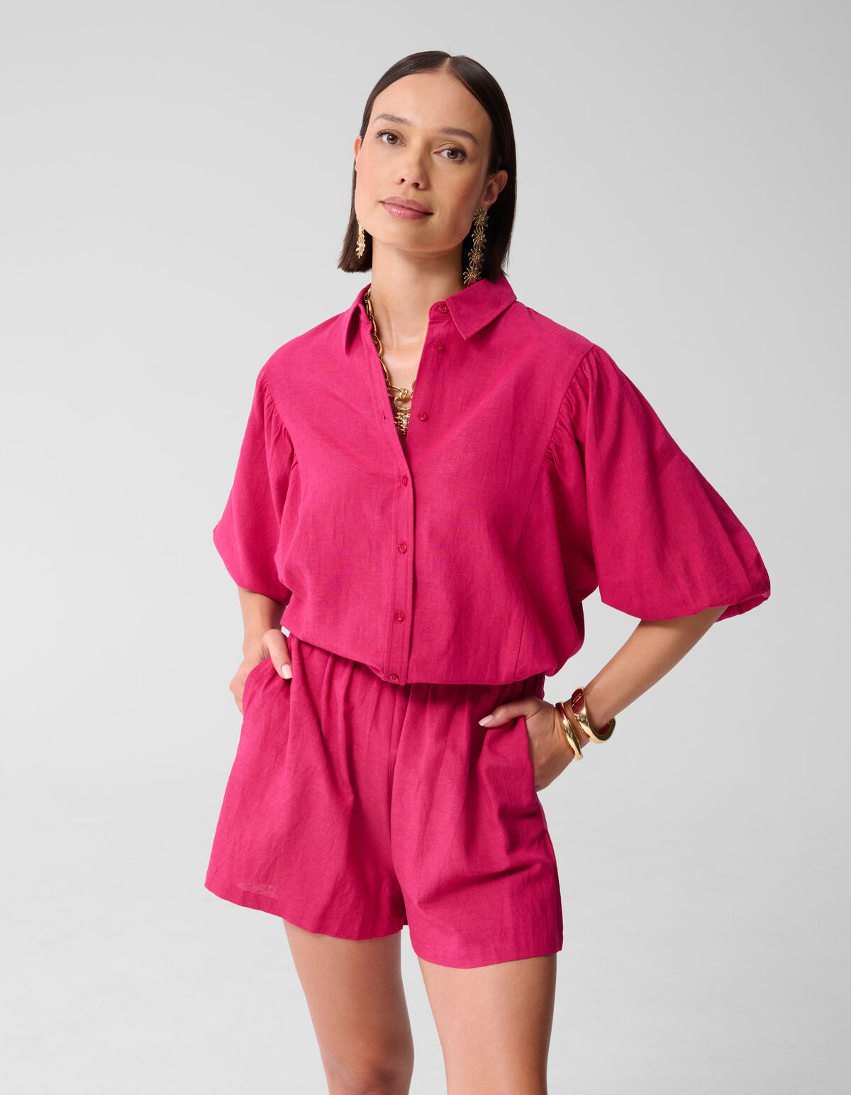 Leinen-Bauschbluse Rosa SHOEBY WOMEN