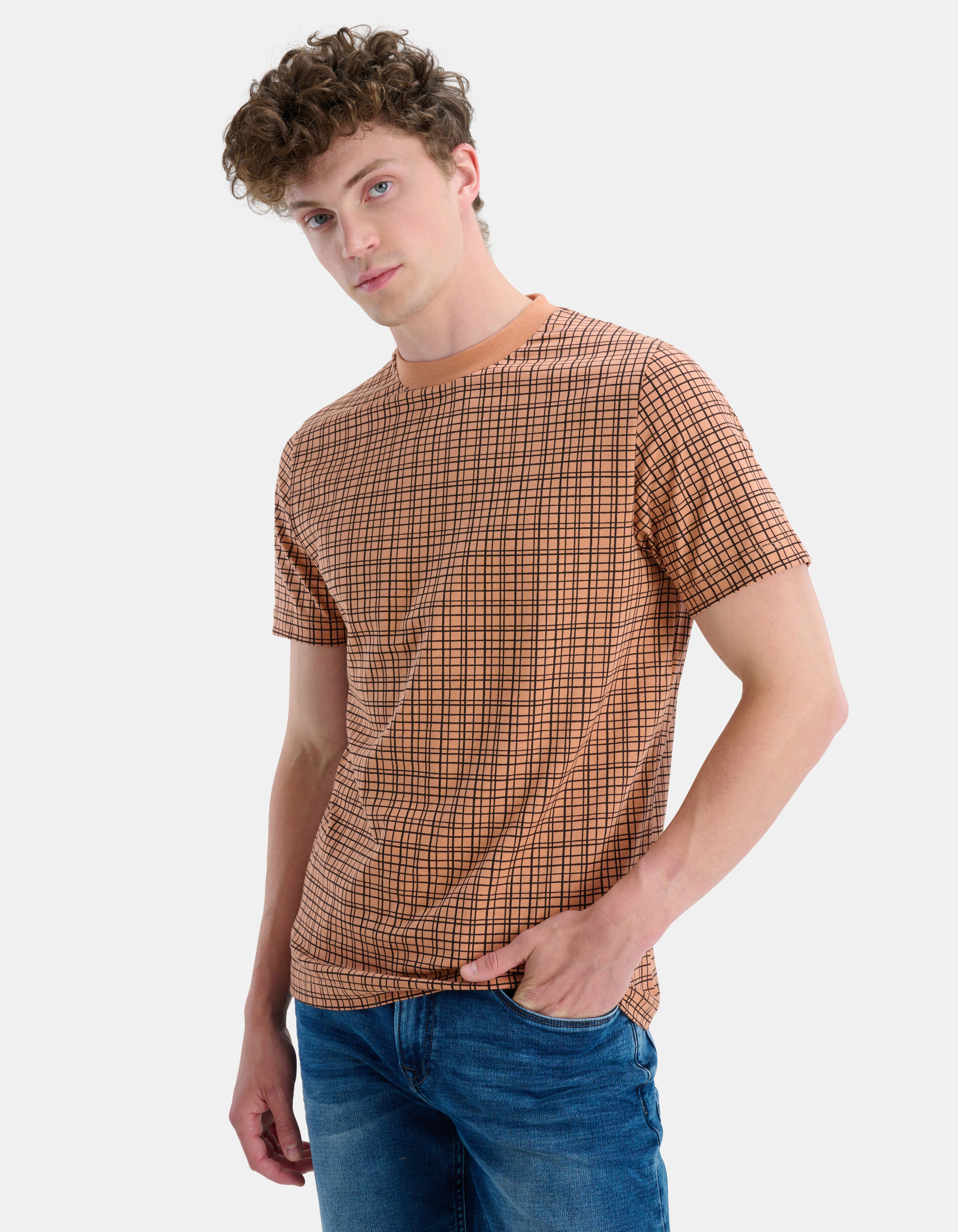 T-Shirt mit Karodruck Orange REFILL