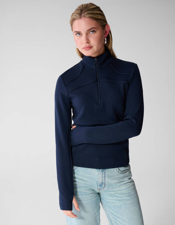 Zipper Longsleev Top Dunkelblau SHOEBY WOMEN