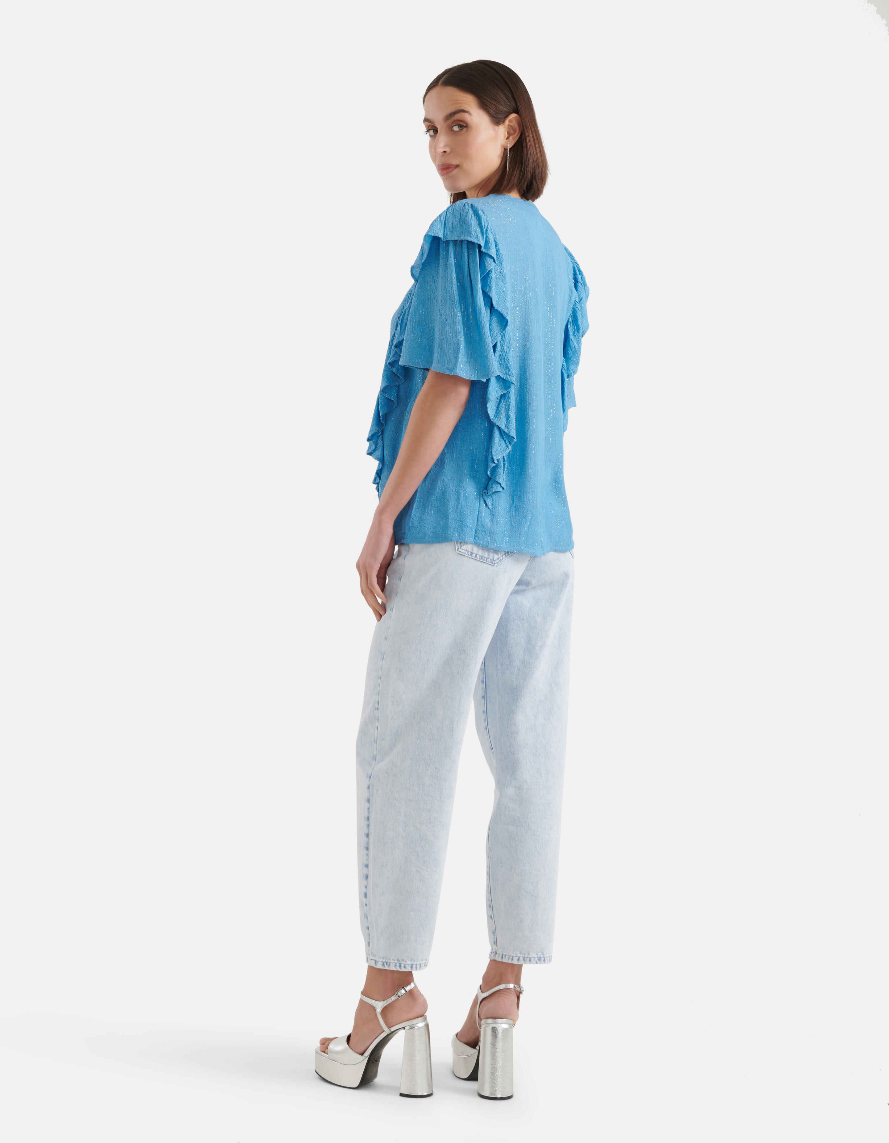 Rüschen-Lurex-Top Blau SHOEBY WOMEN