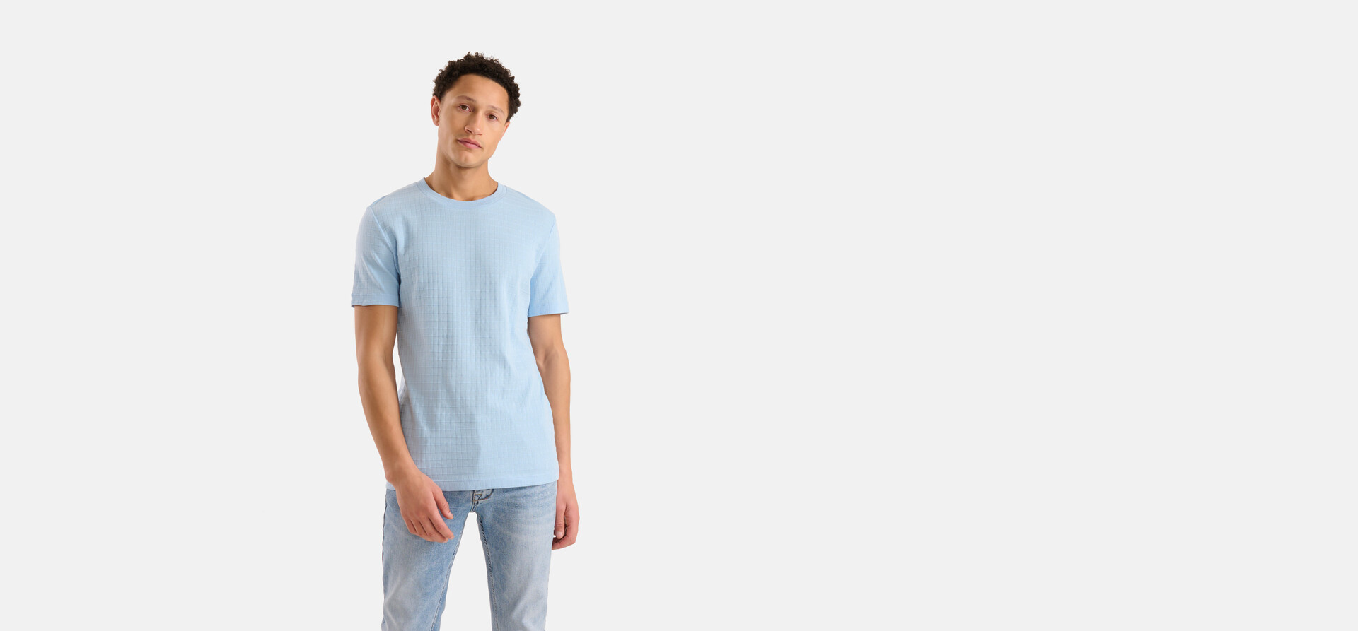 Struktur-T-Shirt Hellblau SHOEBY MEN
