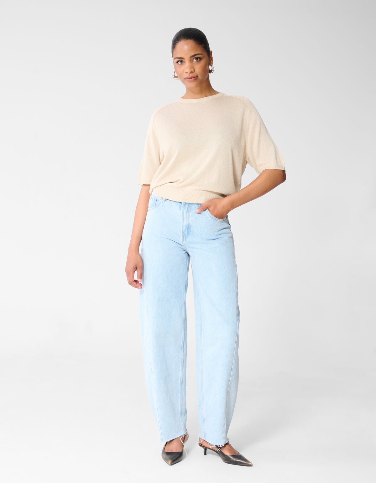 Kurzarm Glitzerpullover Sand SHOEBY WOMEN