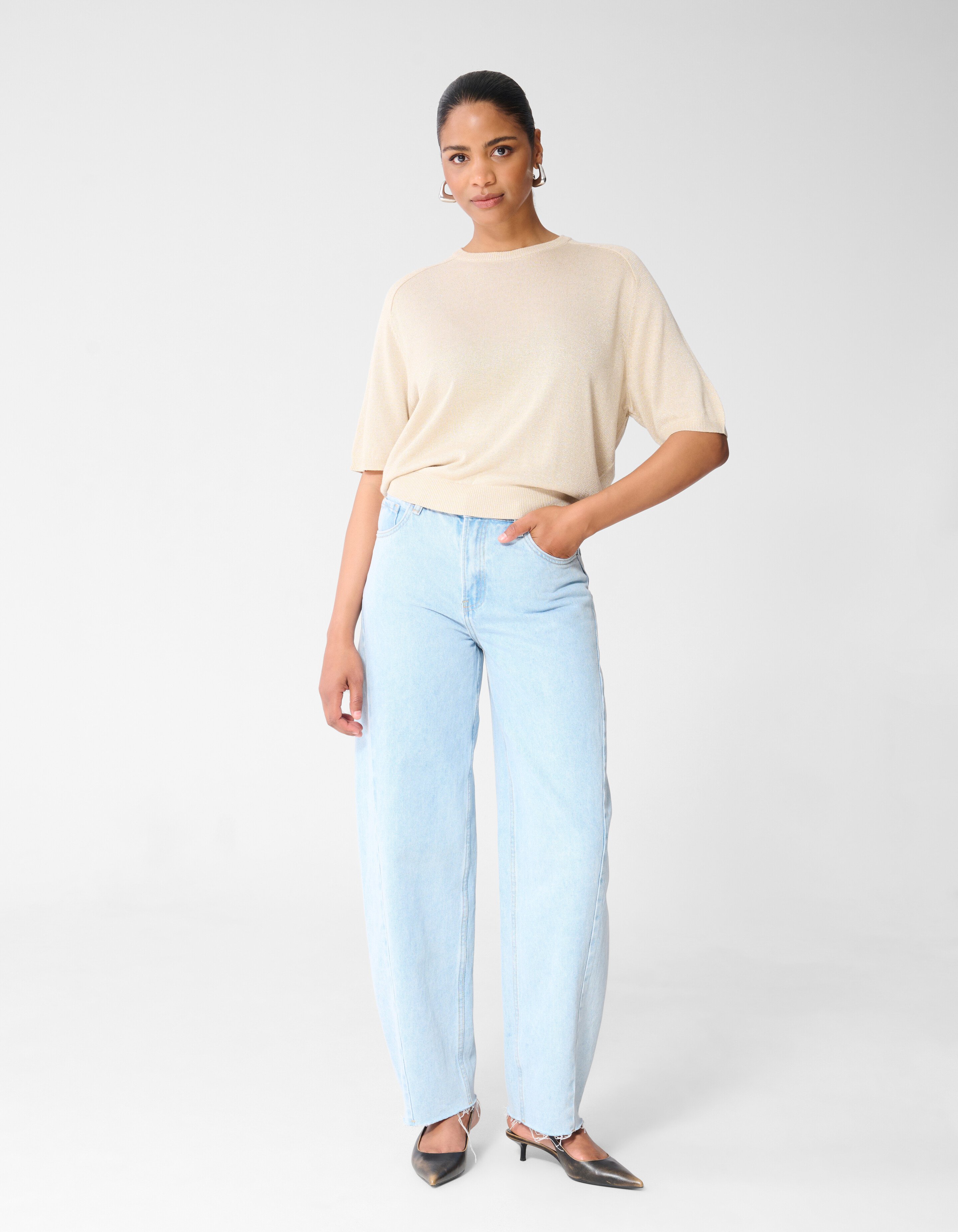 Kurzarm Glitzerpullover Sand SHOEBY WOMEN
