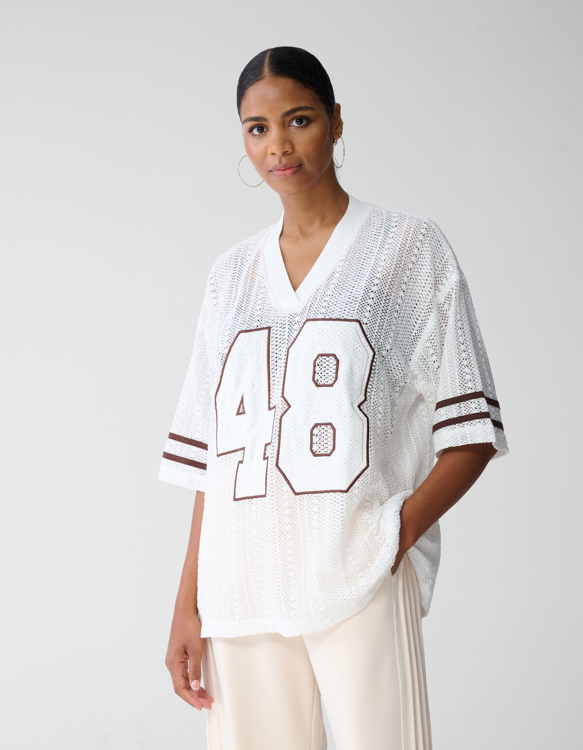 Übergrößen-Baseball-T-Shirt Gebrochenes Weiß Von F SHOEBY WOMEN