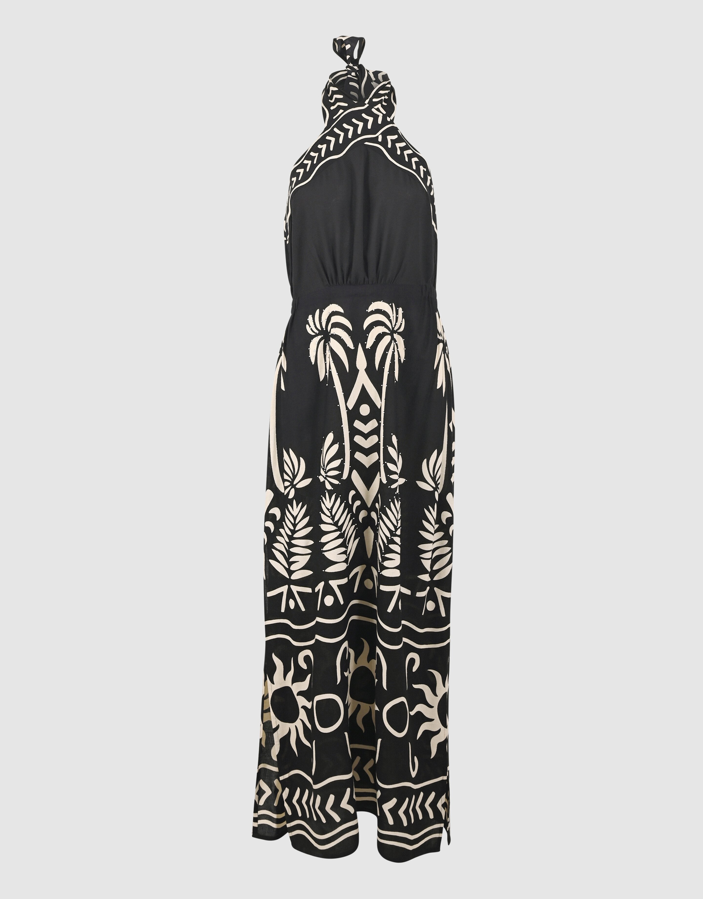 Bedrucktes Maxi-Tr&auml;gerkleid Schwarz SHOEBY WOMEN