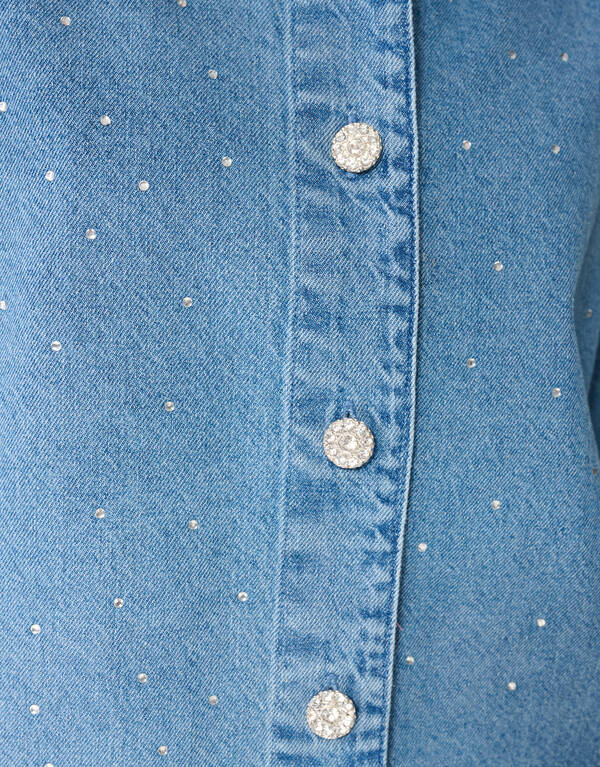 &Uuml;bergro&szlig;e Strass-Jeansbluse Blau SHOEBY WOMEN
