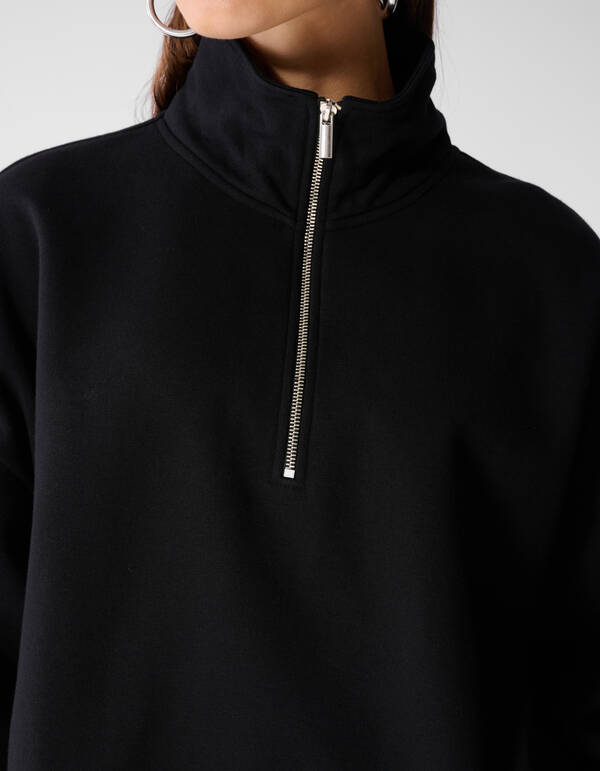 Oversized Fit Pullover mit Rei&szlig;verschluss Schwarz SHOEBY WOMEN