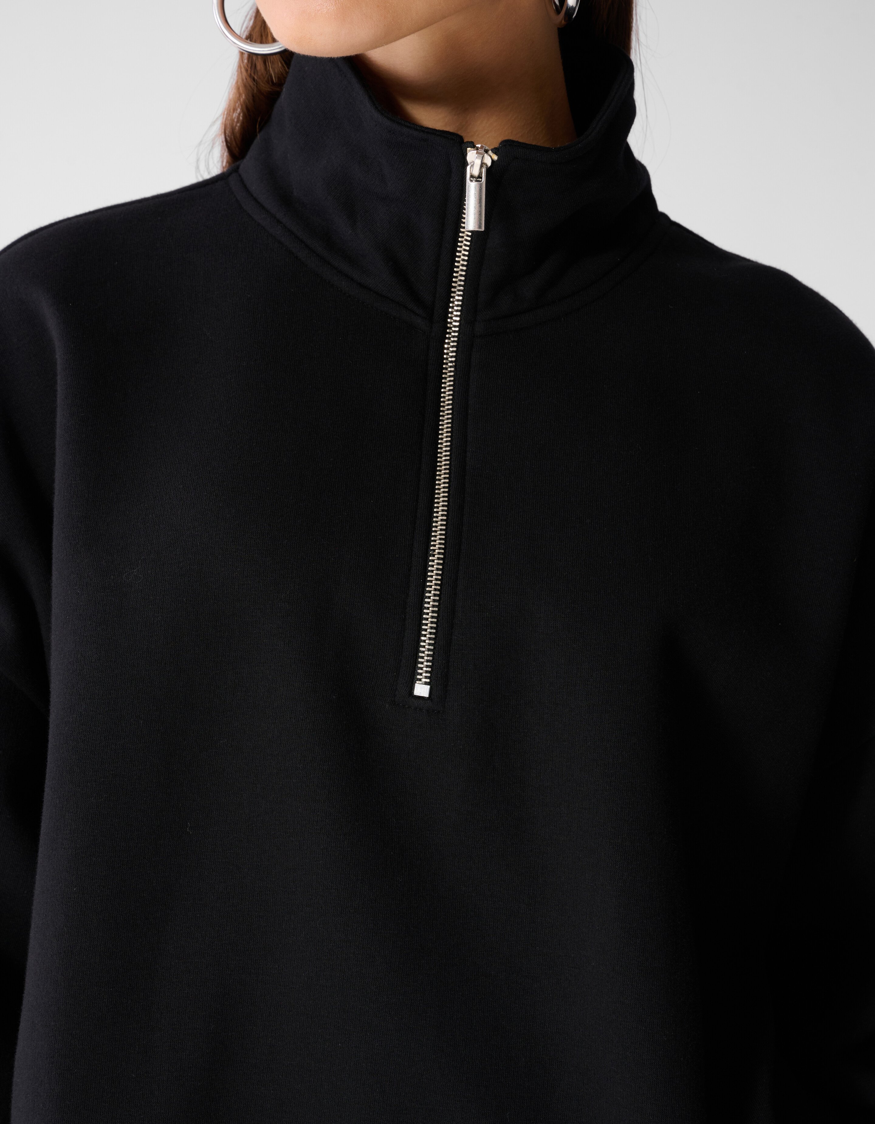 Oversized Pullover mit Rei&szlig;verschluss Schwarz SHOEBY WOMEN